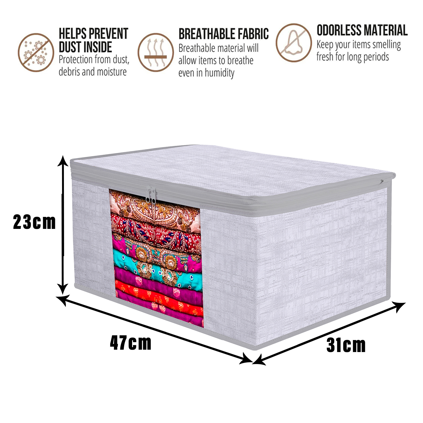 Kuber Industries Saree Cover & Underbed Storage Bag Set | 2 Pieces Saree & 2 Pieces Underbed Storage Bag Combo Set | Zipper Closure & Handle | Jute Printed |Gray
