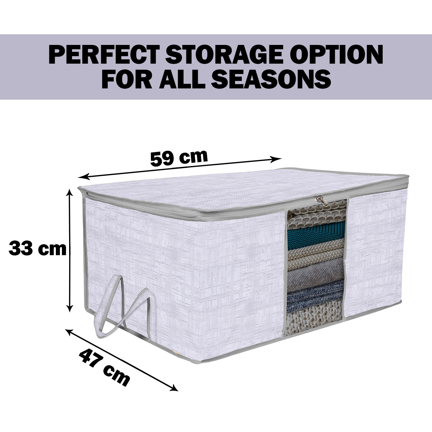 Kuber Industries Saree Cover & Underbed Storage Bag Set | 2 Pieces Saree & 2 Pieces Underbed Storage Bag Combo Set | Zipper Closure & Handle | Jute Printed |Gray