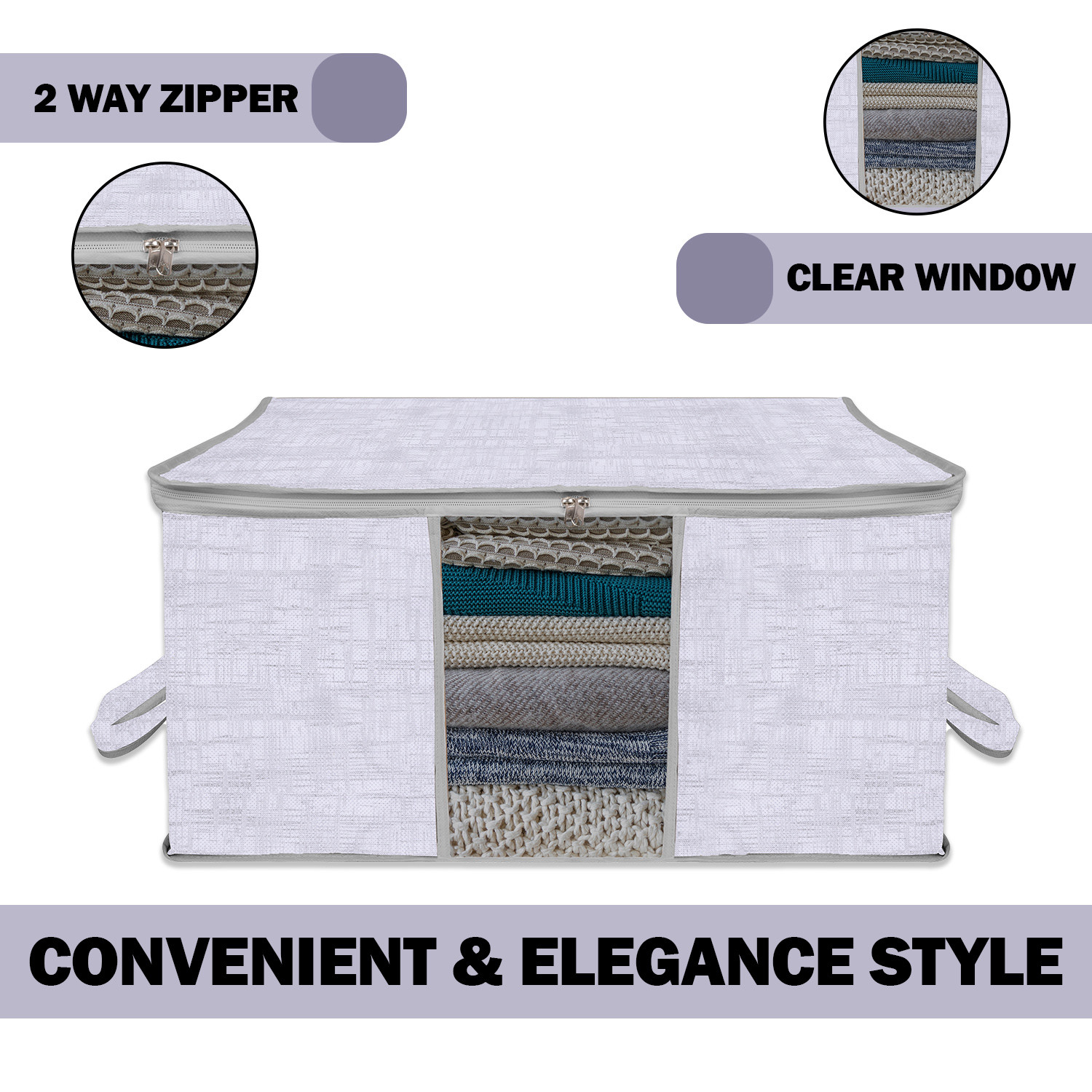 Kuber Industries Saree Cover & Underbed Storage Bag Set | 2 Pieces Saree & 2 Pieces Underbed Storage Bag Combo Set | Zipper Closure & Handle | Jute Printed |Gray