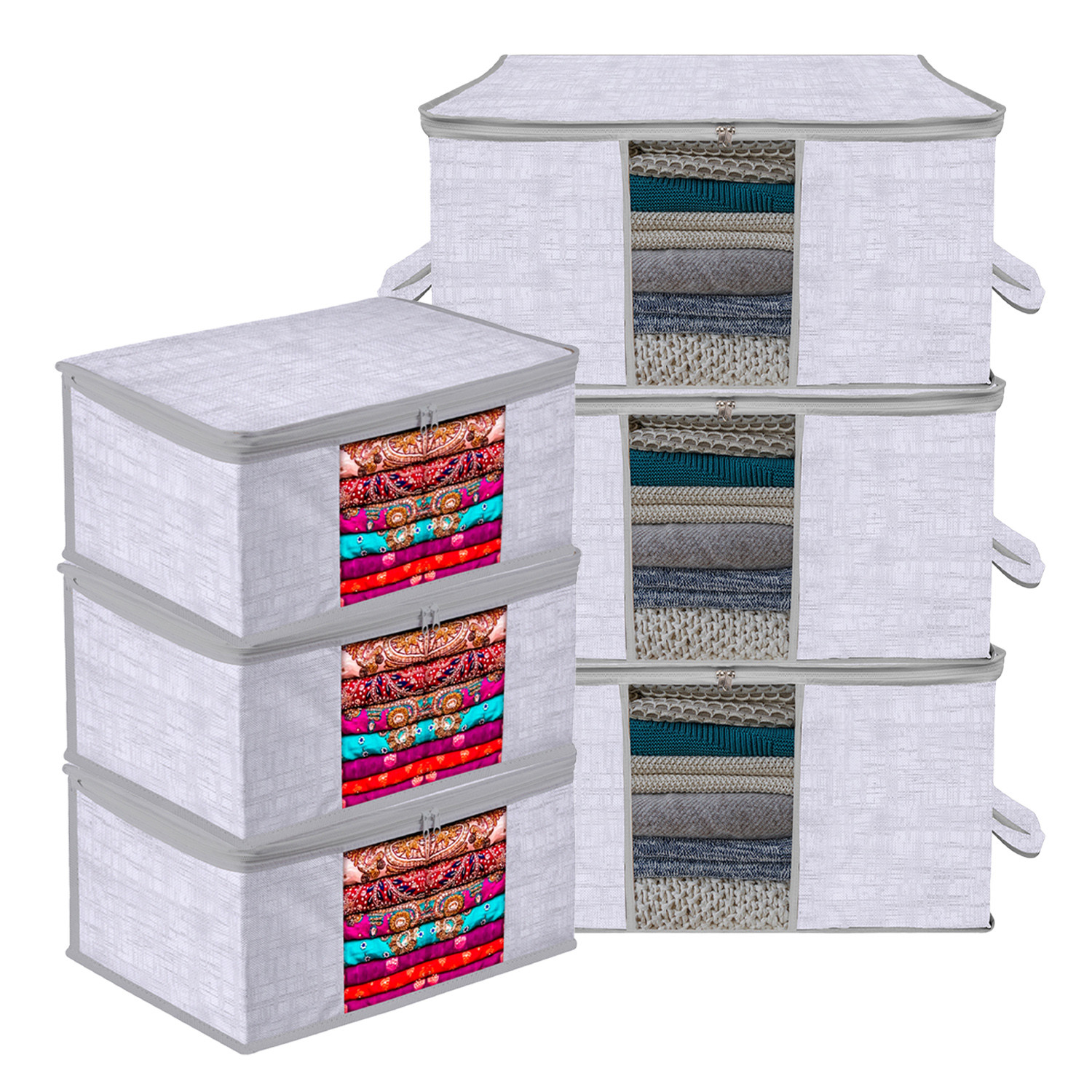 Kuber Industries Saree Cover & Underbed Storage Bag Set | 2 Pieces Saree & 2 Pieces Underbed Storage Bag Combo Set | Zipper Closure & Handle | Jute Printed |Gray