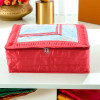 Saree Storage Bag | 6 Inch | Satin Wardrobe Storage Bag | Garment Cover for Lehenga-Suit | Top Visible Window Bag | Lightweight-Portable Clothes Bag | Frill Design | Red