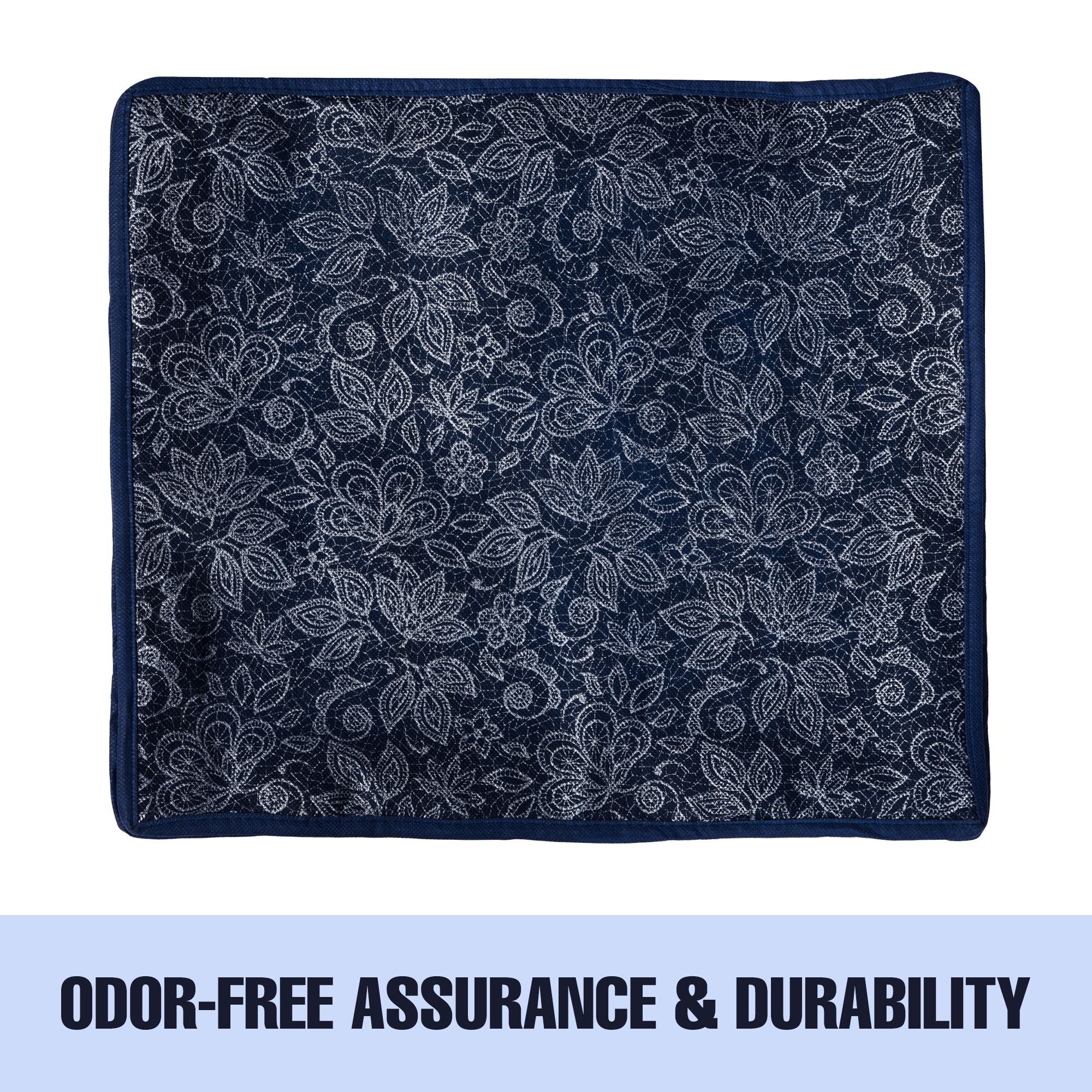 Kuber Industries Saree Storage Bag  Clothes Storage Bag  Wardrobe Storage Bag  Cloth Storage Organizer  Top Visible Window Saree Bag  Bow Flower-Printed  3 Inch  Pack of 3  Navy Blue