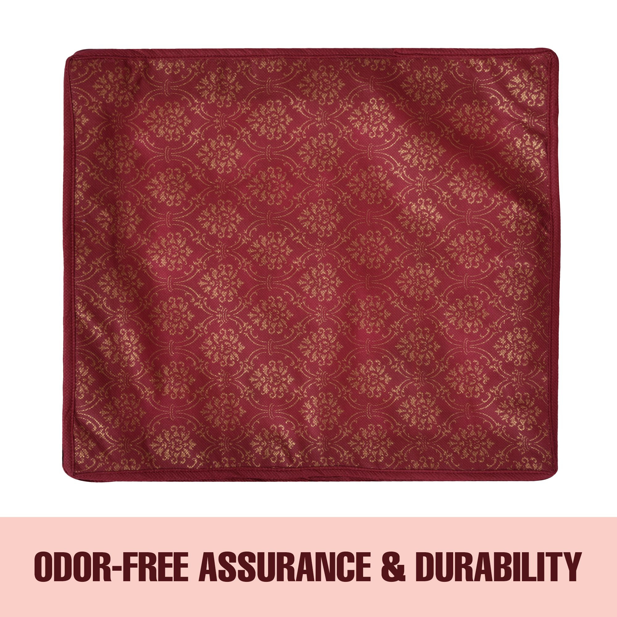 Kuber Industries Saree Storage Bag  Clothes Storage Bag  Wardrobe Storage Bag  Cloth Storage Organizer  Top Visible Window Saree Bag  Bow Golden Printed  3 Inch  Pack of 3  Maroon