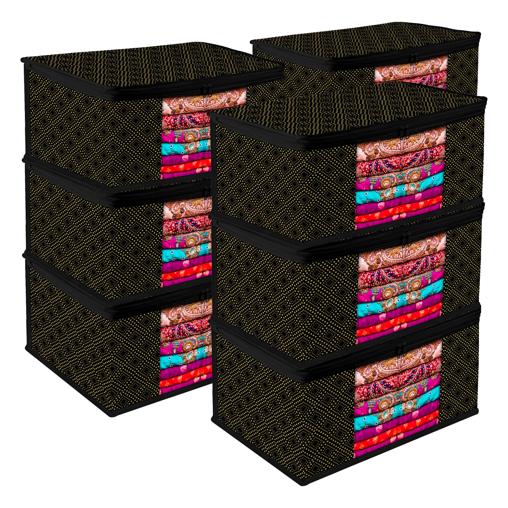 Kuber Industries Saree Storage Bag | Clothes Storage Bag | Wardrobe Storage Bag | Cloth Storage Organizer | Visible Window Saree Bag | Golden Dot | 9 Inch |Black