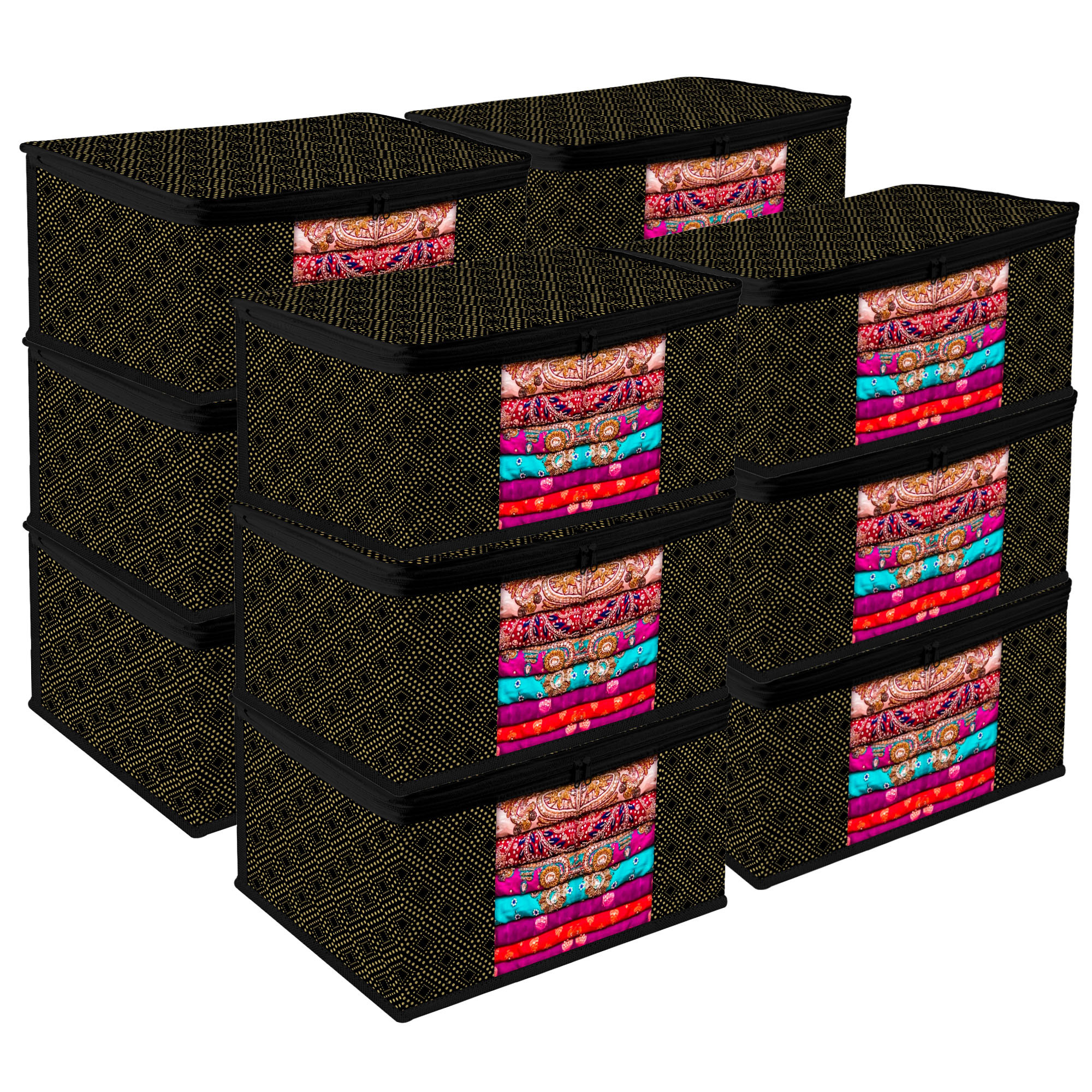 Kuber Industries Saree Storage Bag | Clothes Storage Bag | Wardrobe Storage Bag | Cloth Storage Organizer | Visible Window Saree Bag | Golden Dot | 9 Inch |Black