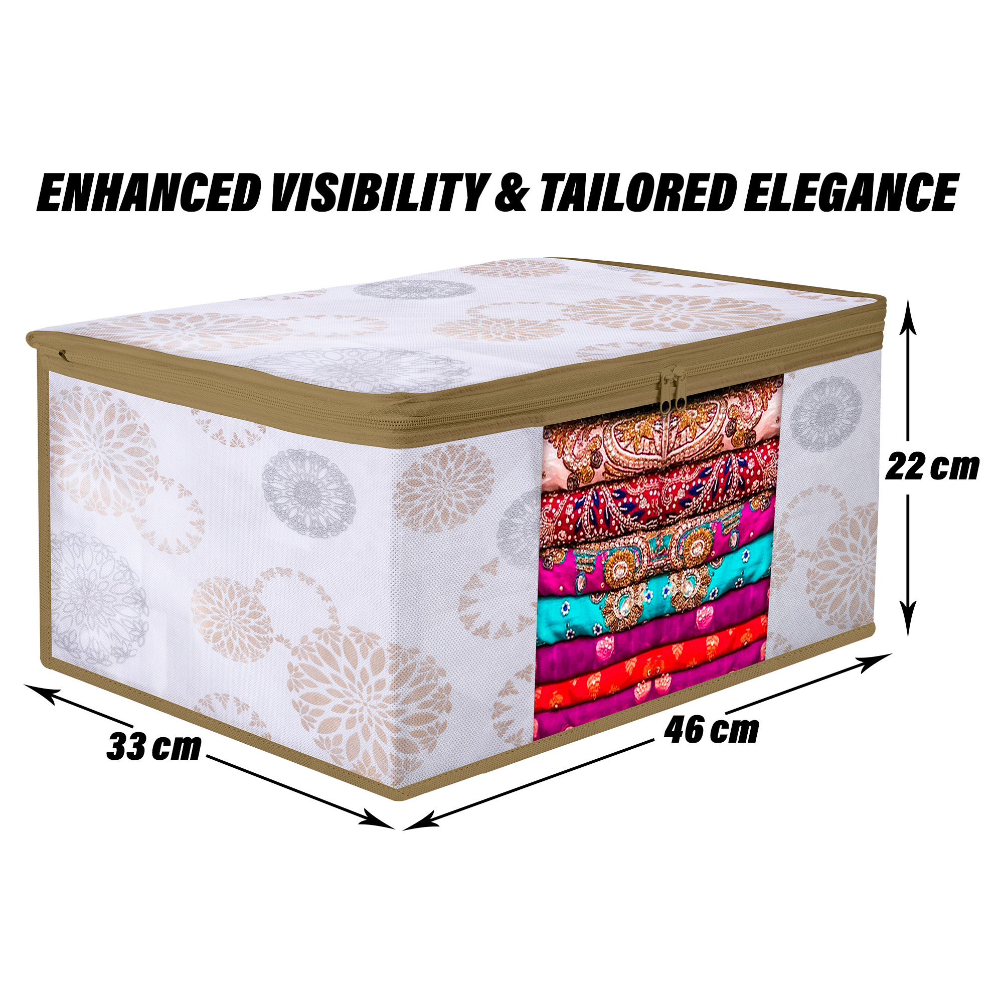 Kuber Industries Saree Storage Bag | Clothes Storage Bag | Wardrobe Storage Bag | Cloth Storage Organizer | Visible Window Saree Bag | Gola-Design | 9 Inch |White