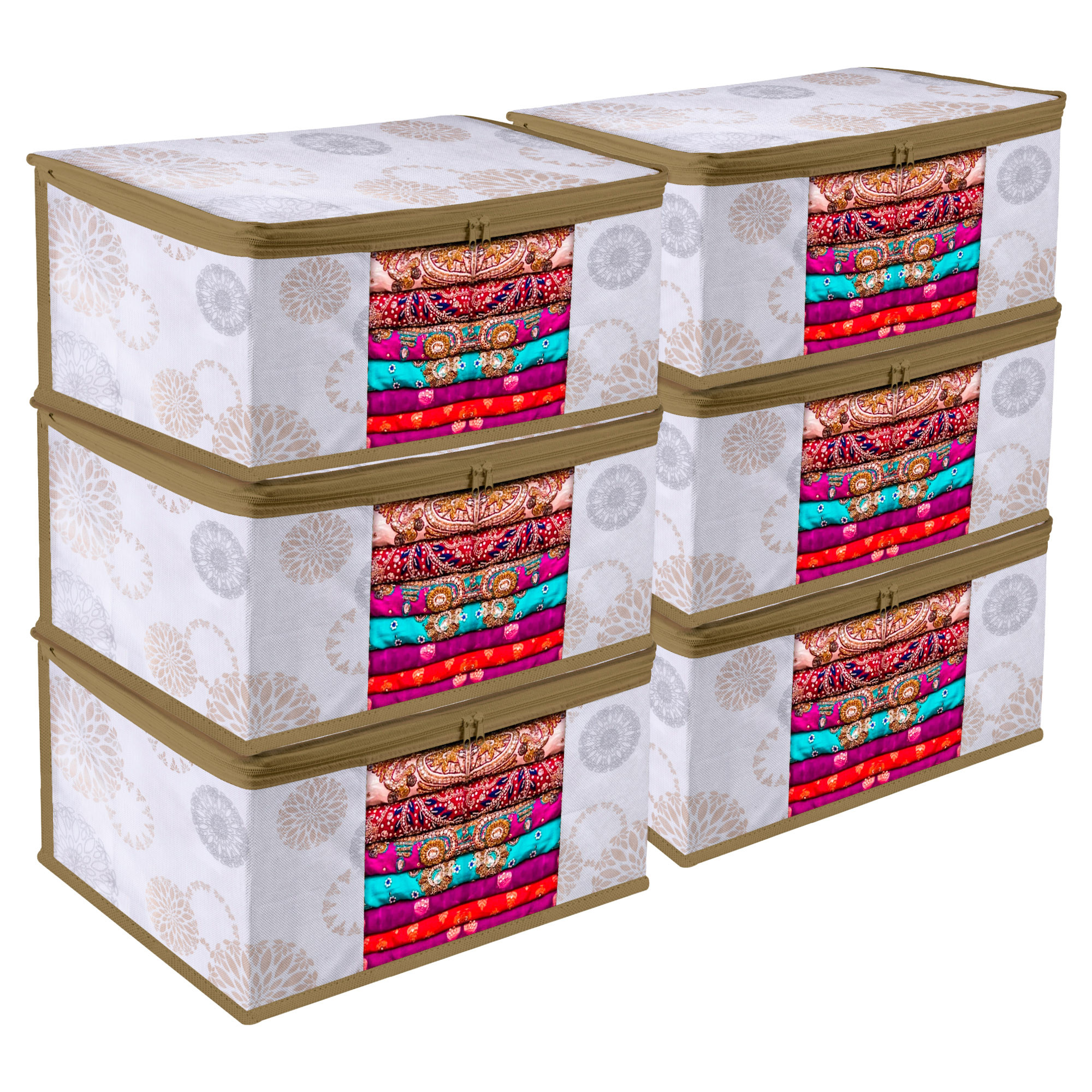 Kuber Industries Saree Storage Bag | Clothes Storage Bag | Wardrobe Storage Bag | Cloth Storage Organizer | Visible Window Saree Bag | Gola-Design | 9 Inch |White