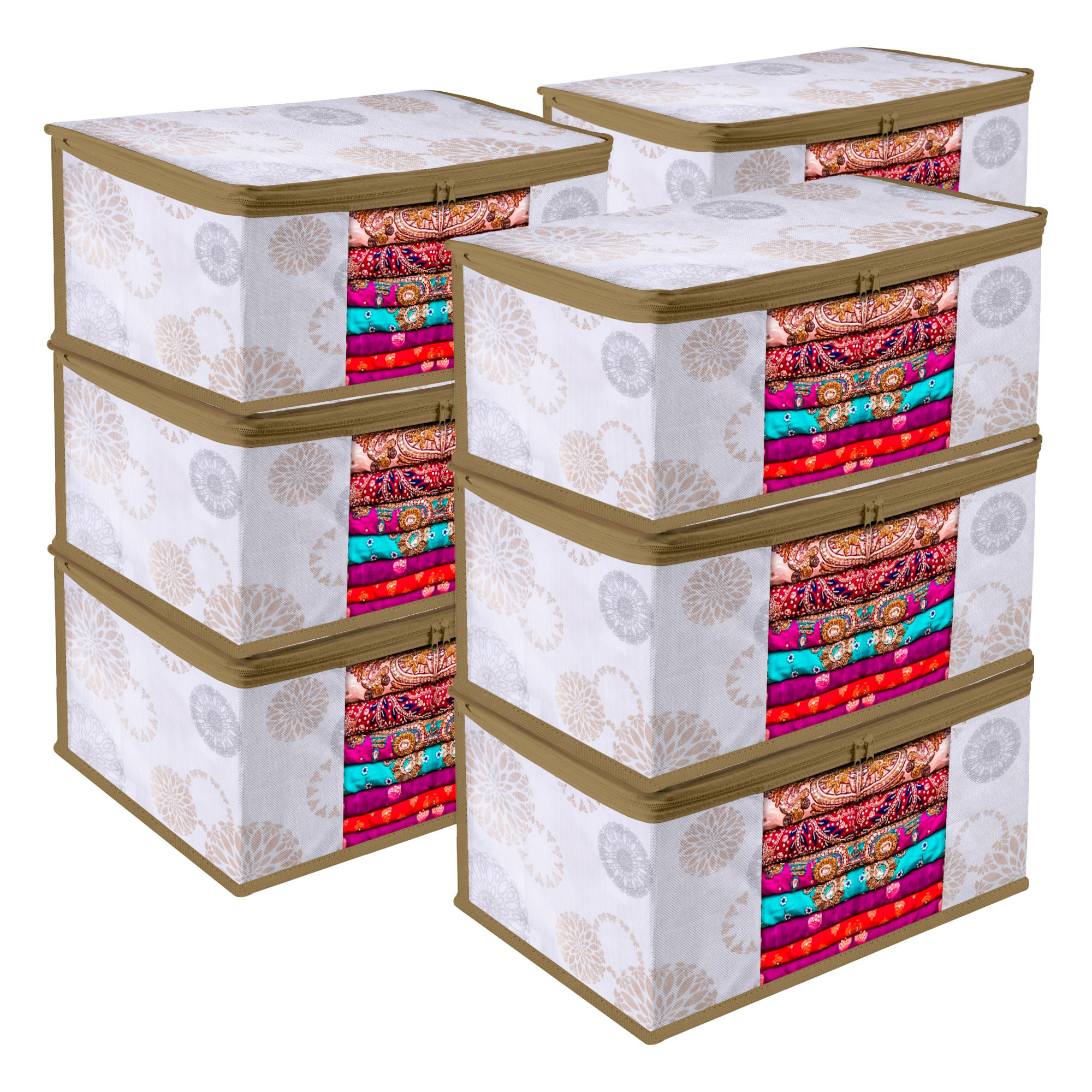 Kuber Industries Saree Storage Bag | Clothes Storage Bag | Wardrobe Storage Bag | Cloth Storage Organizer | Visible Window Saree Bag | Gola-Design | 9 Inch |White
