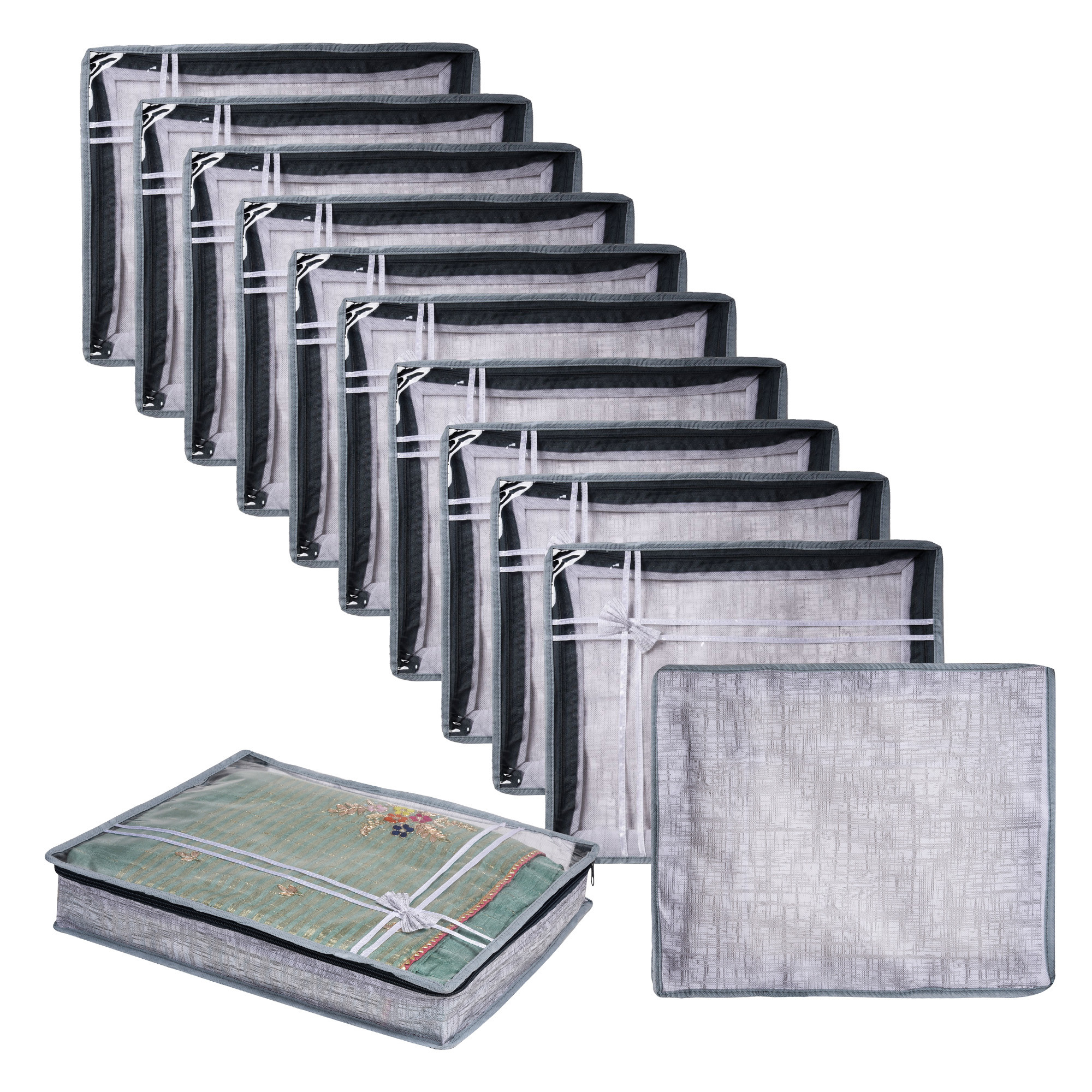 Kuber Industries Saree Storage Bag | Clothes Storage Bag | Wardrobe Storage Bag | Cloth Storage Organizer | Top Visible Window Saree Bag | Bow Jute-Printed | 3 Inch |Gray