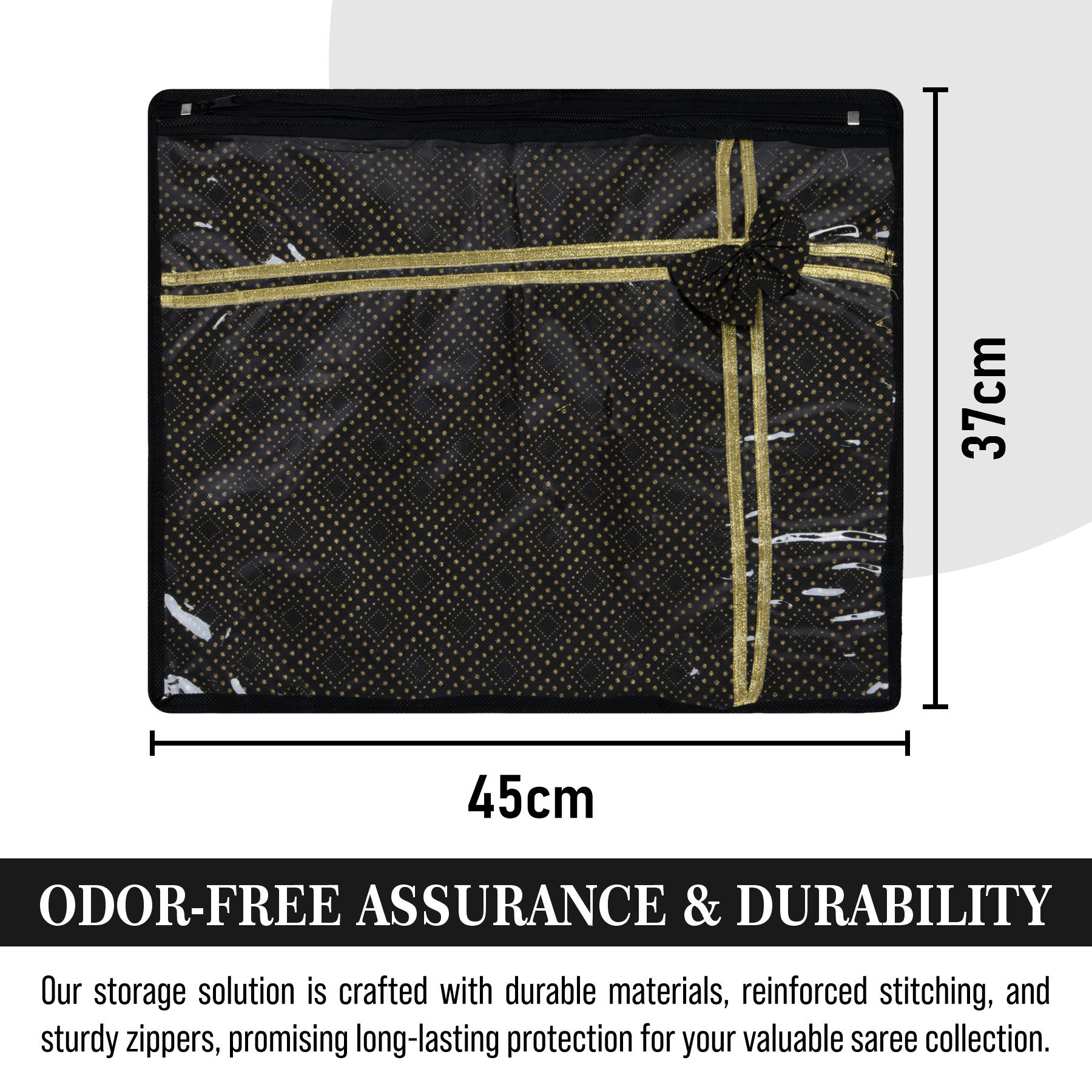 Kuber Industries Saree Storage Bag | Clothes Storage Bag | Wardrobe Storage Bag | Single Packing Cloth Storage Bag | Top Visible Window Saree Bag | Bow Golden Dot |Black