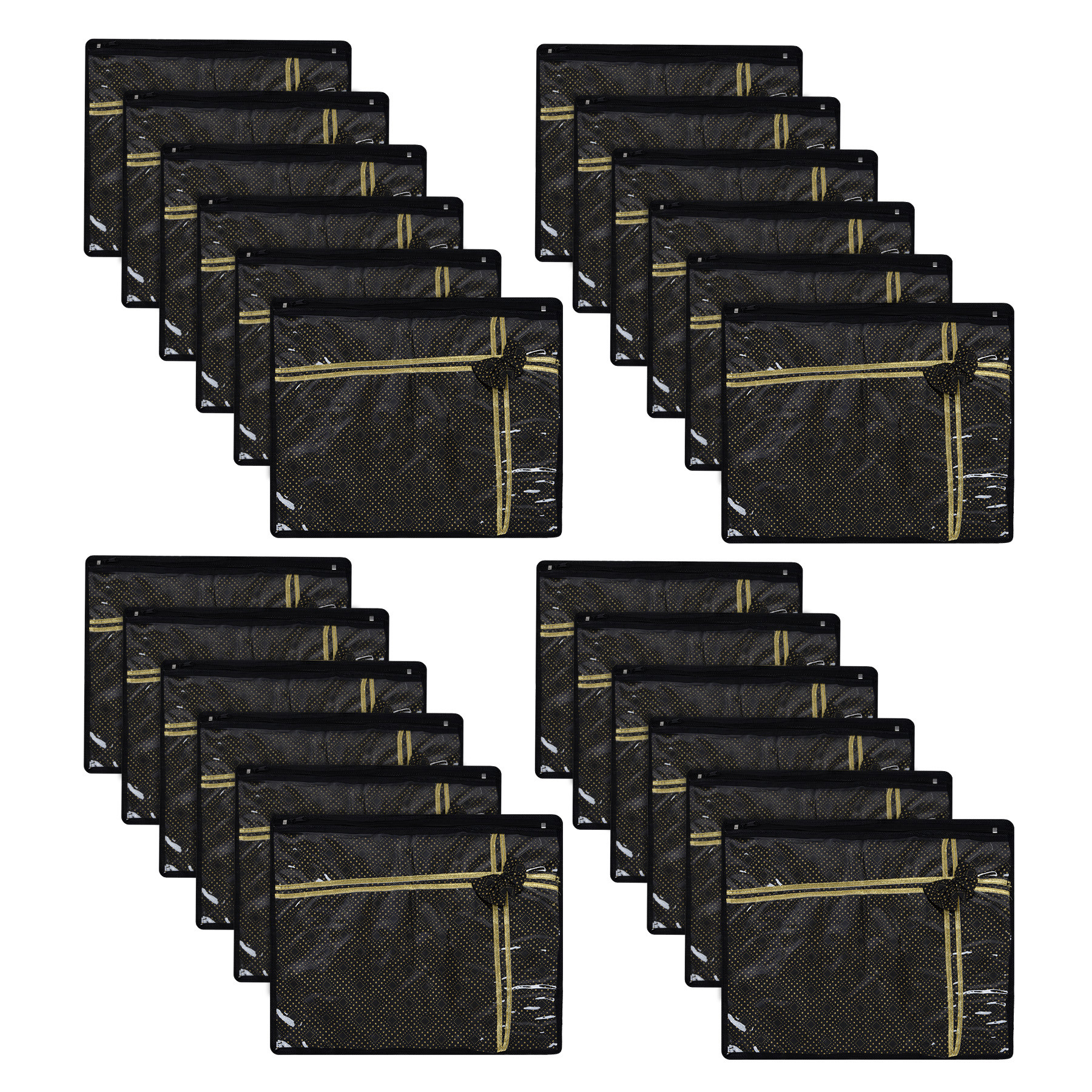 Kuber Industries Saree Storage Bag | Clothes Storage Bag | Wardrobe Storage Bag | Single Packing Cloth Storage Bag | Top Visible Window Saree Bag | Bow Golden Dot |Black