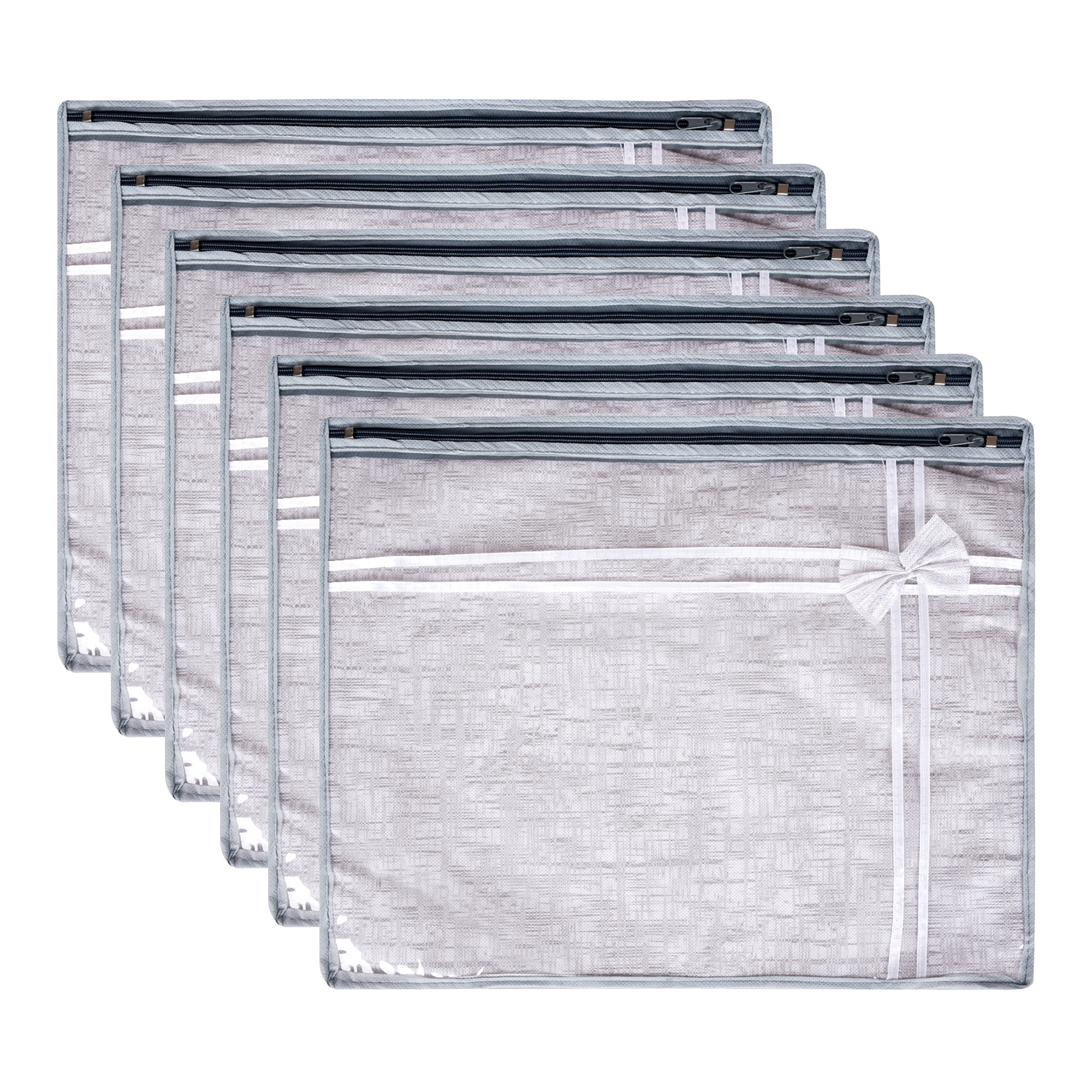 Kuber Industries Saree Storage Bag | Clothes Storage Bag | Wardrobe Storage Bag | Single Packing Cloth Storage Bag | Bow-Top Visible Window Bag | Jute Printed | Gray
