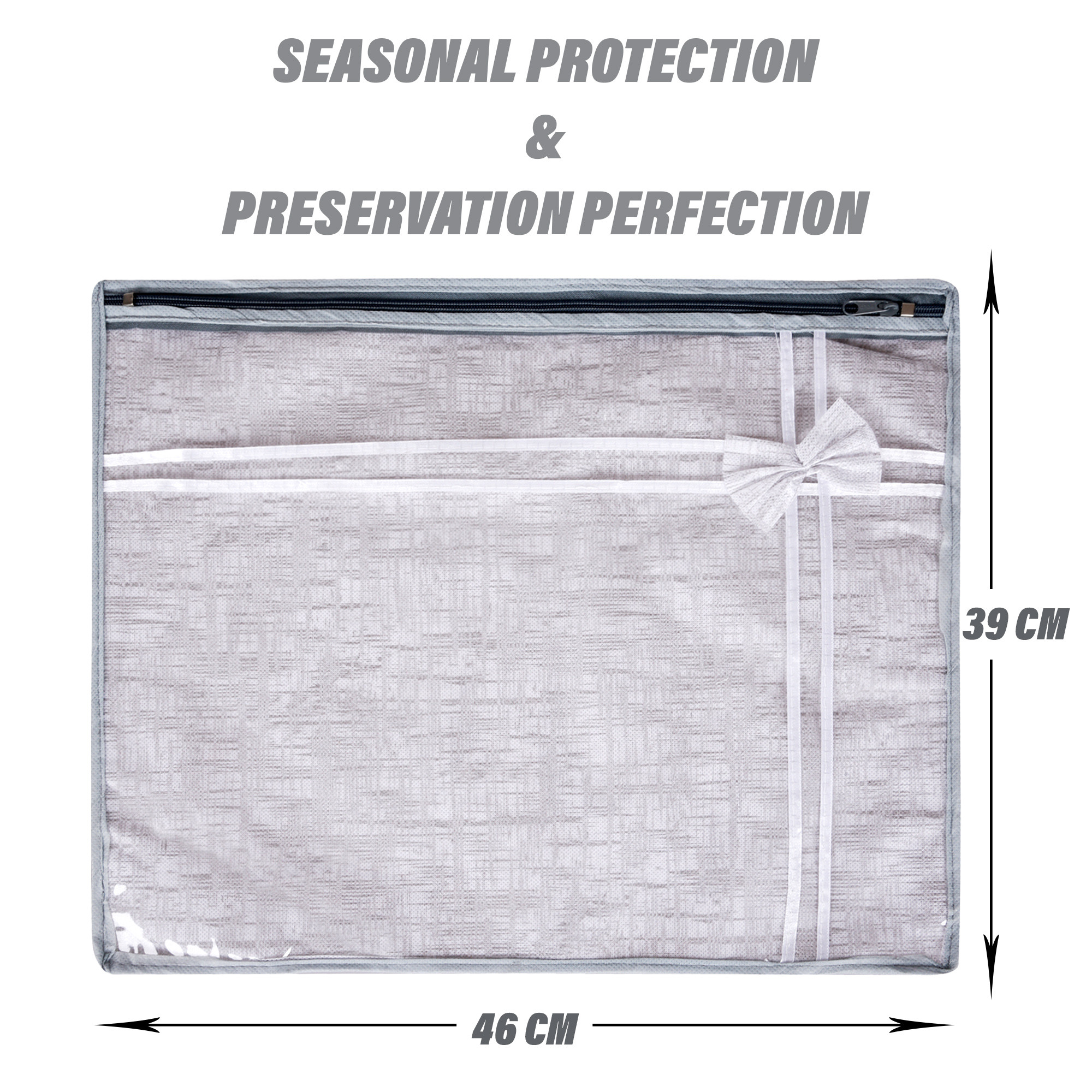 Kuber Industries Saree Storage Bag | Clothes Storage Bag | Wardrobe Storage Bag | Single Packing Cloth Storage Bag | Bow-Top Visible Window Bag | Jute Printed | Gray