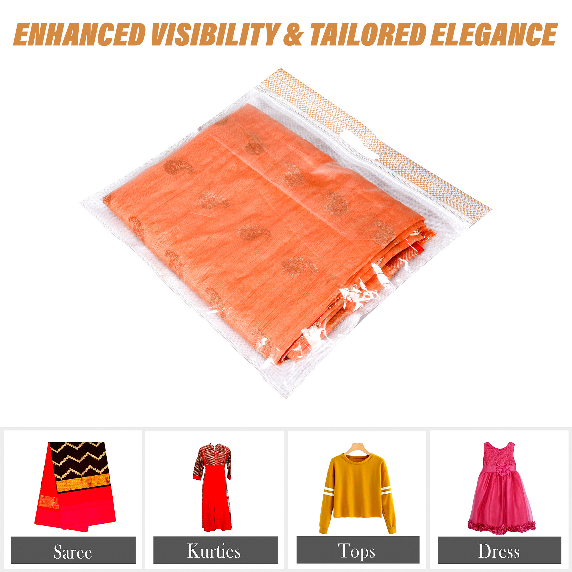 Kuber Industries Saree Storage Bag | Clothes Storage Bag | Wardrobe Storage Bag | Single Packing Cloth Storage Bag | Top Visible Window Saree Bag | Handle Saree Cover | Brown
