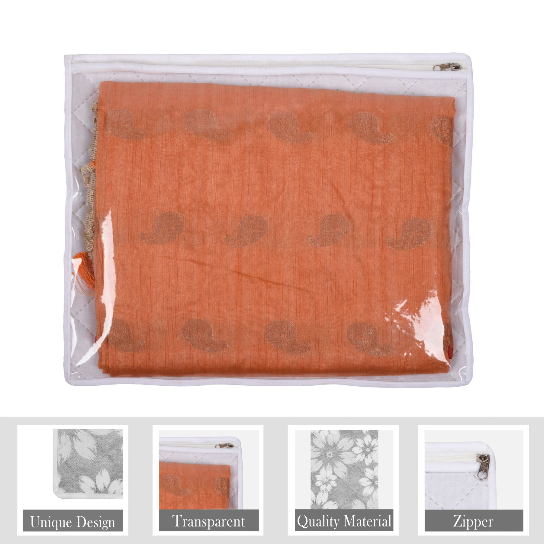 Kuber Industries Saree Storage Bag | Waterproof Saree Bag | Wardrobe Storage Bag | Top Visible Window Saree Bag | Single Packing Cloth Bag | Flower Quilted Storage Bag |Gray