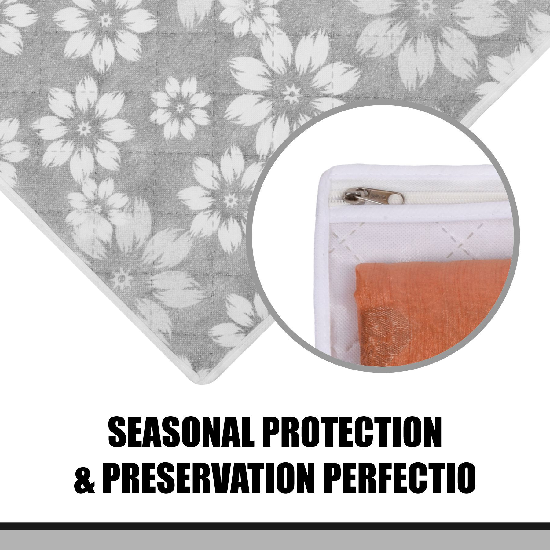Kuber Industries Saree Storage Bag | Waterproof Saree Bag | Wardrobe Storage Bag | Top Visible Window Saree Bag | Single Packing Cloth Bag | Flower Quilted Storage Bag |Gray