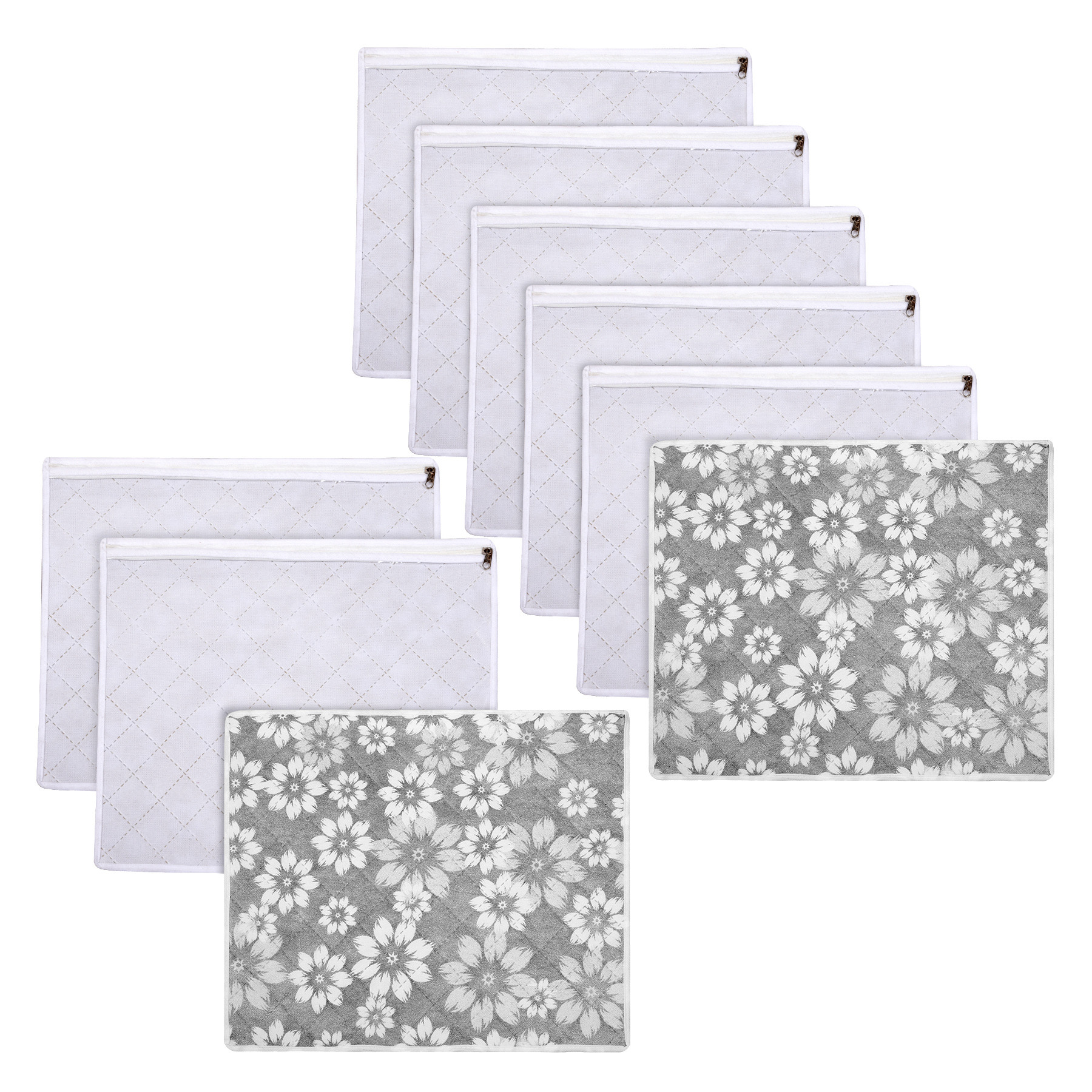Kuber Industries Saree Storage Bag | Waterproof Saree Bag | Wardrobe Storage Bag | Top Visible Window Saree Bag | Single Packing Cloth Bag | Flower Quilted Storage Bag |Gray