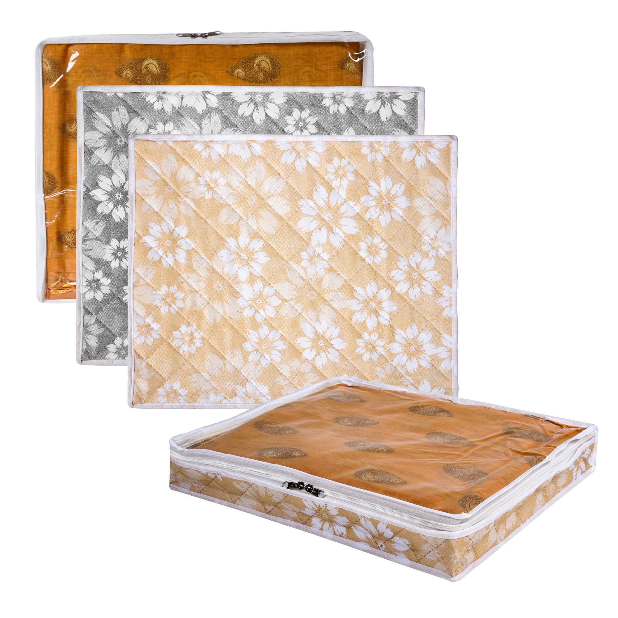Kuber Industries Saree Storage Bag | Waterproof Saree Bag | Wardrobe Storage Bag | Top Visible Window Saree Bag | Cloth Organizer | Flower Quilted Storage Bag | 3 Inch |Multi