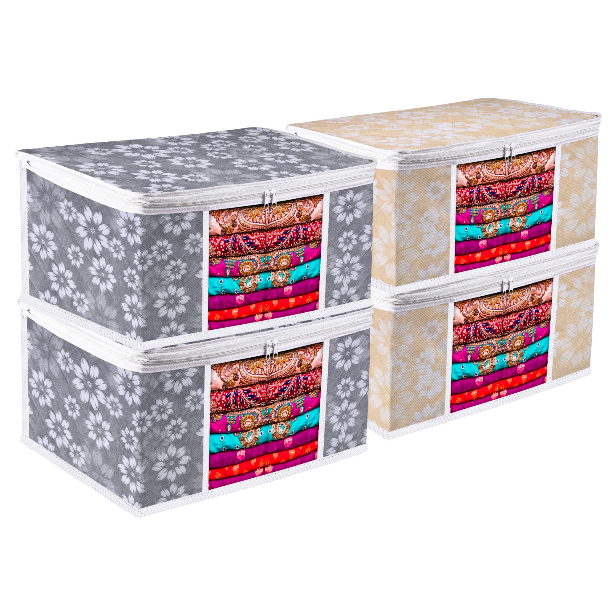 Kuber Industries Saree Storage Bag | Waterproof Saree Bag | Wardrobe Storage Bag | Visible Window Saree Bag | Cloth Organizer | Flower Quilted Storage Bag | 9 Inch |Multi