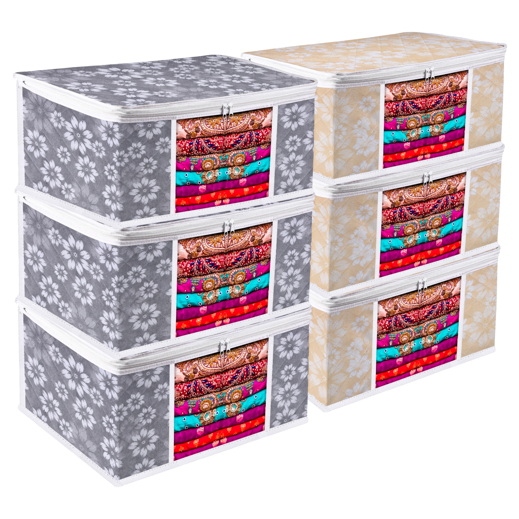 Kuber Industries Saree Storage Bag | Waterproof Saree Bag | Wardrobe Storage Bag | Visible Window Saree Bag | Cloth Organizer | Flower Quilted Storage Bag | 9 Inch |Multi