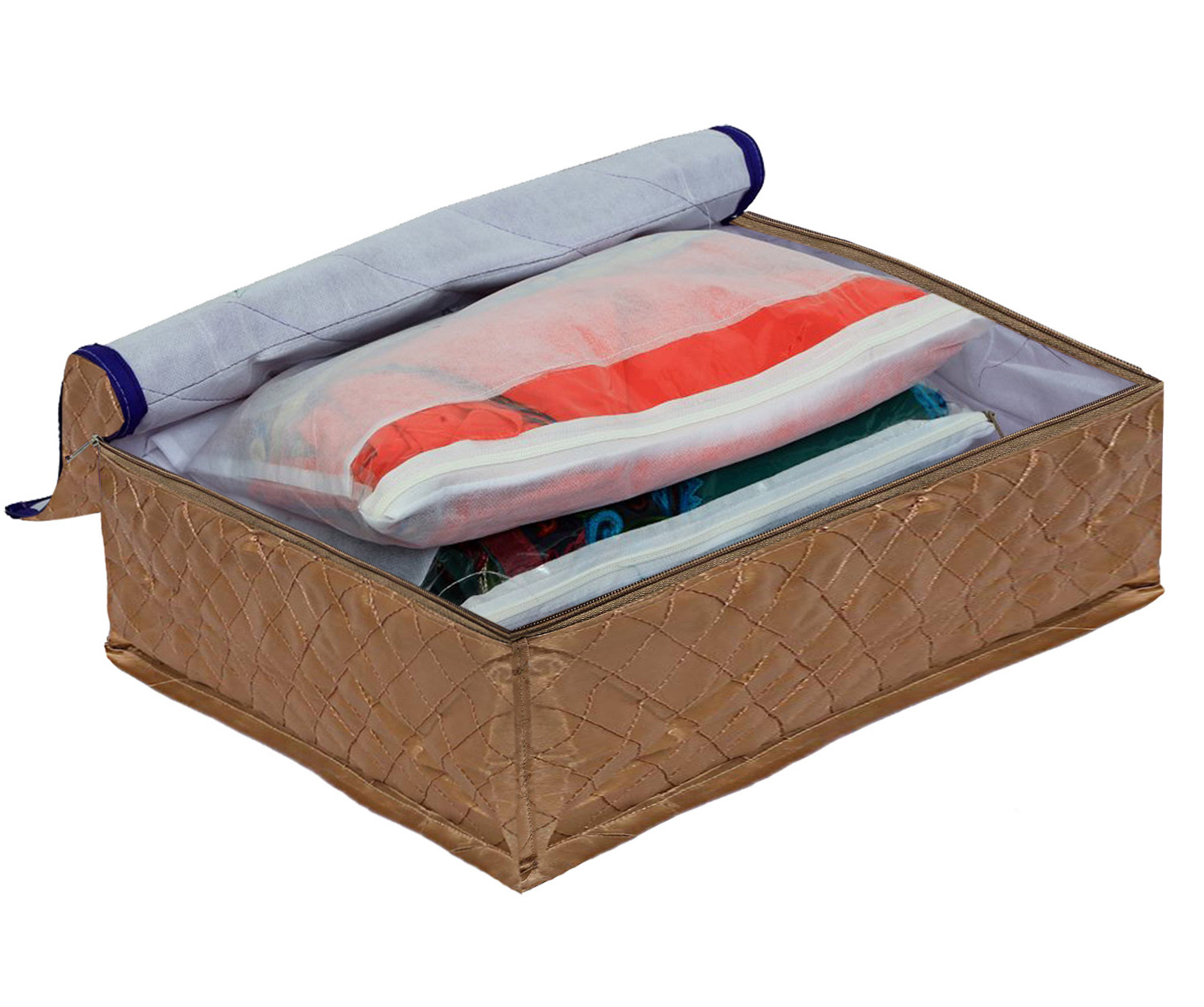 Kuber Industries Satin 6 Flip Sarees bag, Saree cover, 1 bag for keeping 6 sarees ,Wedding Collection Gift (Gold) -CTKTC39031