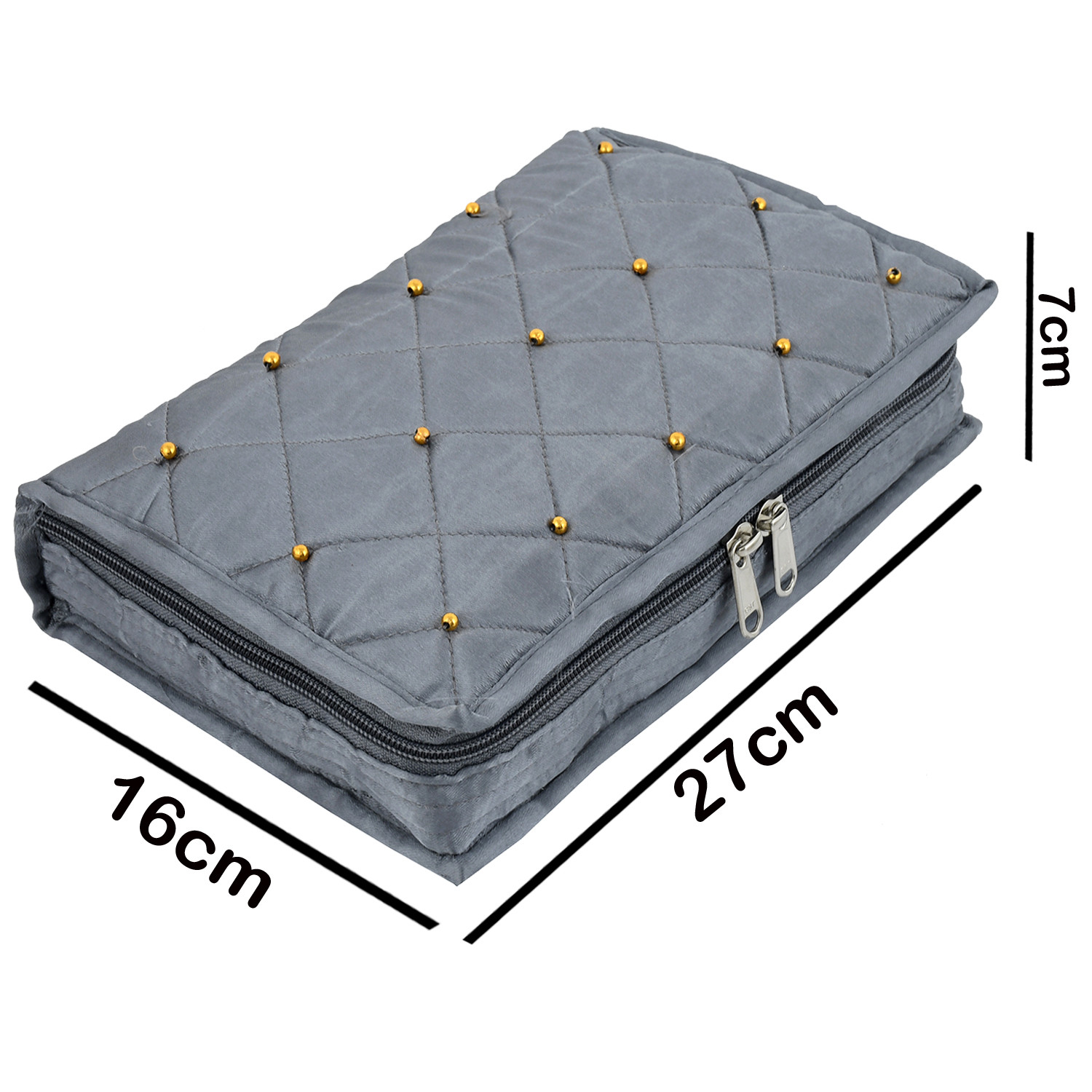 Kuber Industries Satin Beads Design Jewellery Pouch Cum Makeup Oragniser Kit (Grey)
