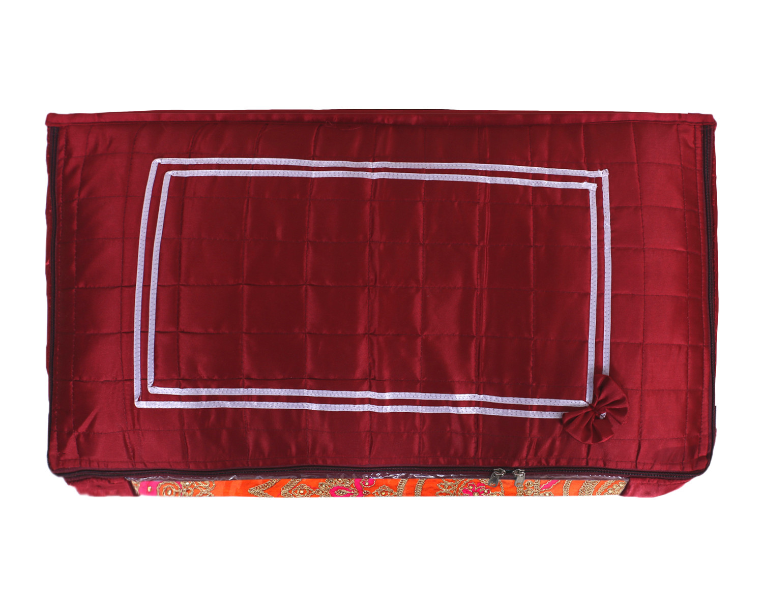 Kuber Industries Satin Bow Design Lehenga Cover|Foldable & Dustproof Salwar Suit Cover|Zipper Gown Organizer With Side Transparent (Maroon)