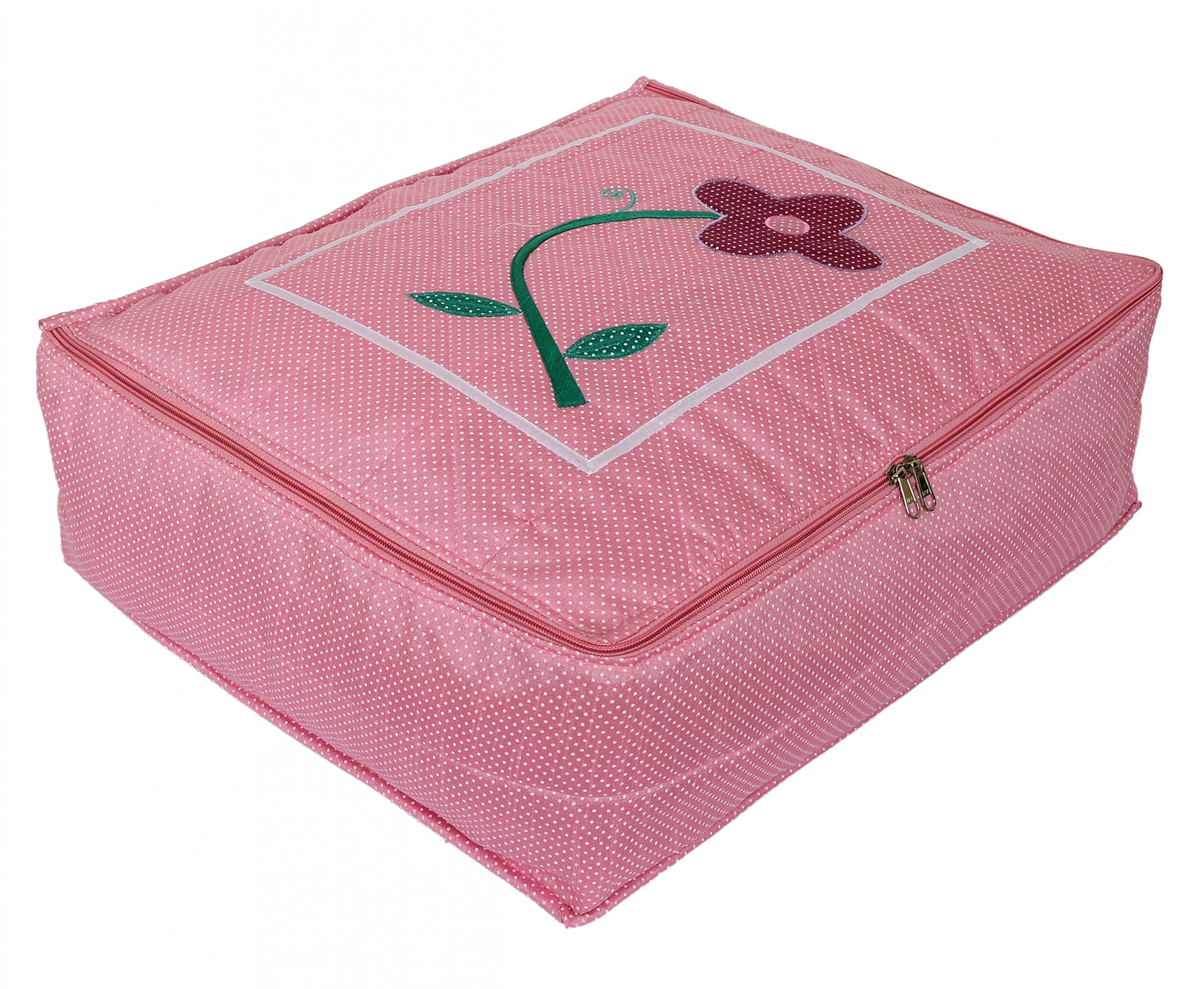 Kuber Industries Satin Dot Printed 12 Saree Flap In 1 Bag With Separate zipped For Wedding collection, Bridal set exclusive collection  (Pink)