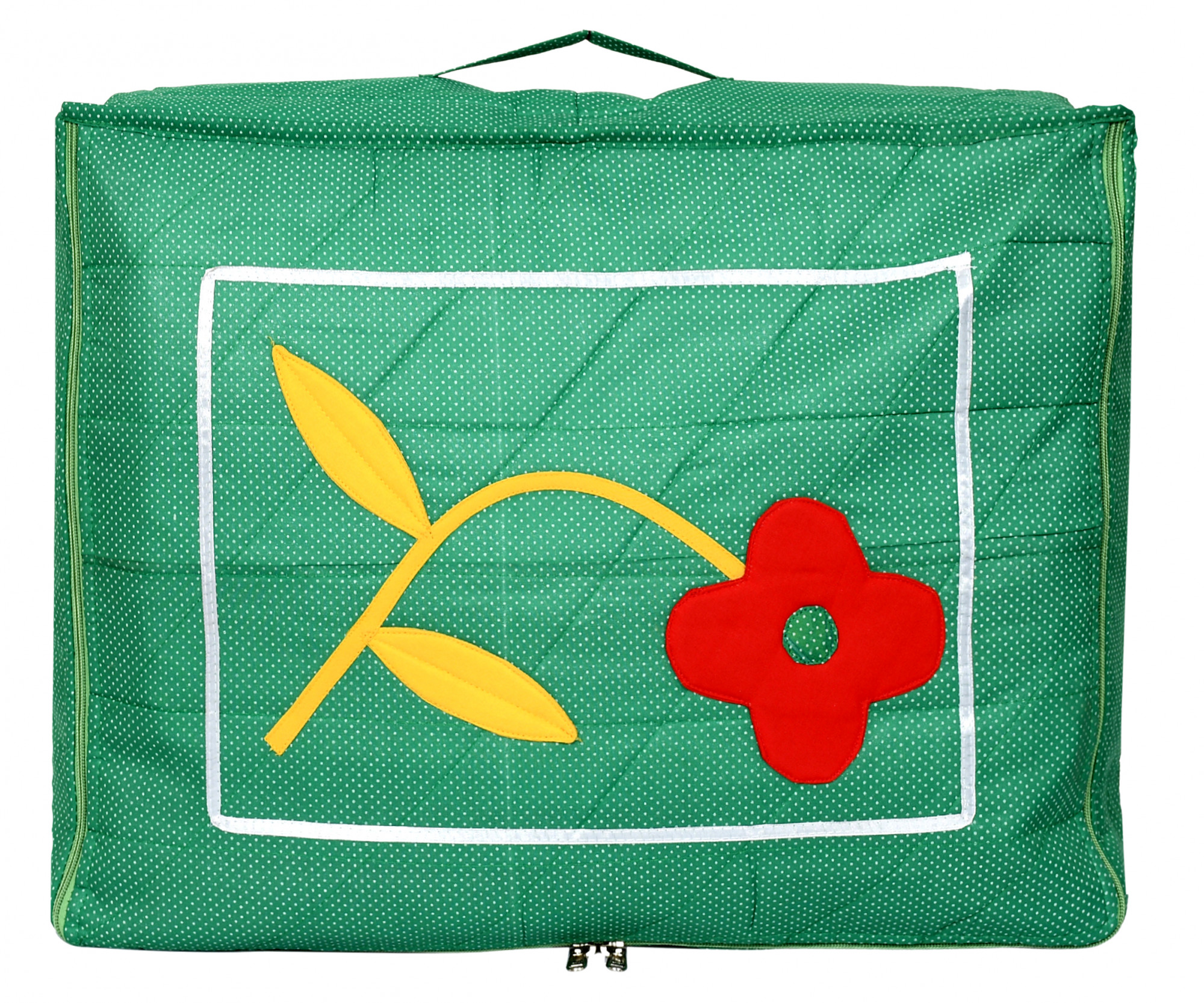 Kuber Industries Satin Dot Printed 12 Saree Flap In 1 Bag With Separate zipped For Wedding collection Bridal set exclusive collection  Green