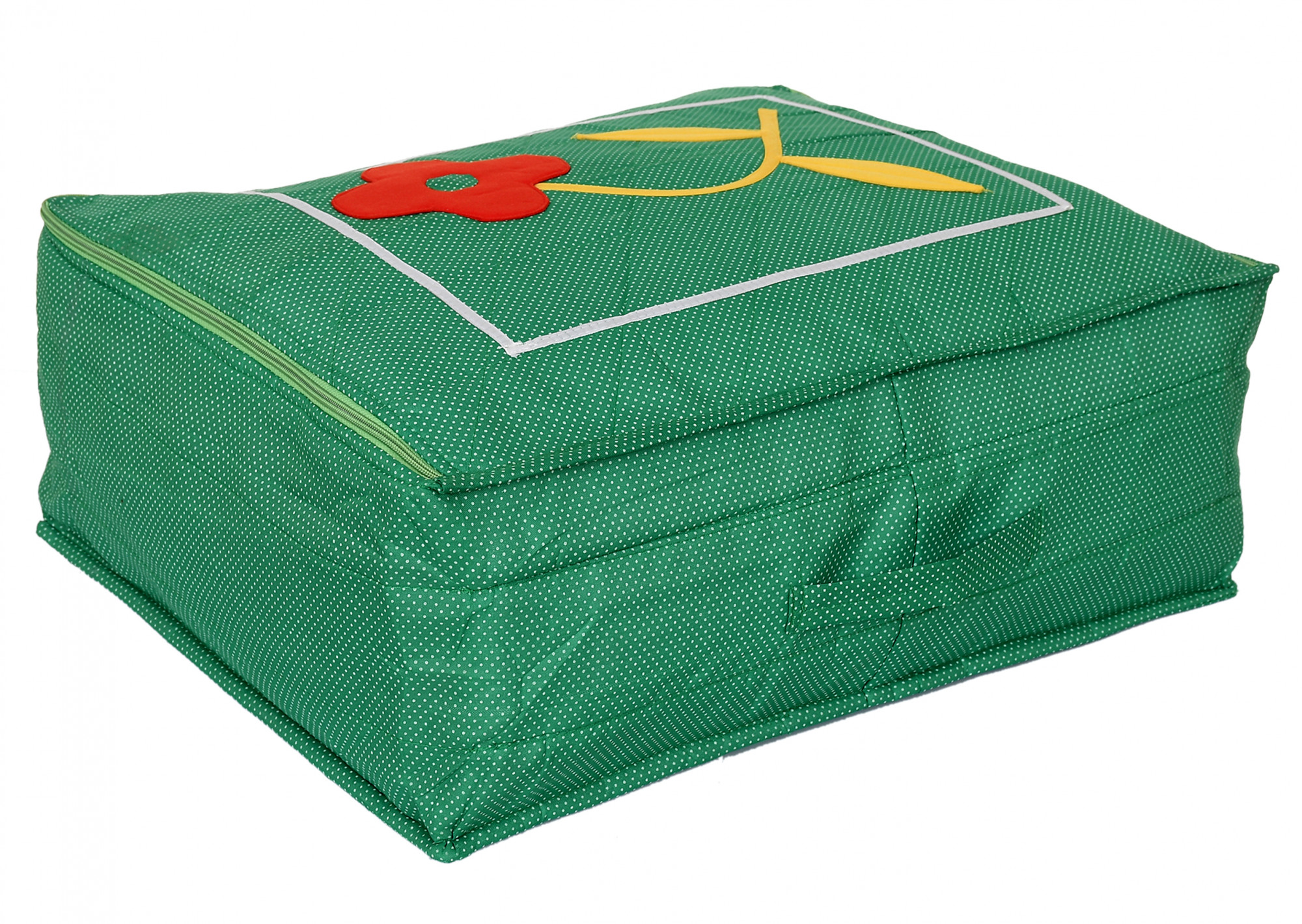 Kuber Industries Satin Dot Printed 12 Saree Flap In 1 Bag With Separate zipped For Wedding collection Bridal set exclusive collection  Green