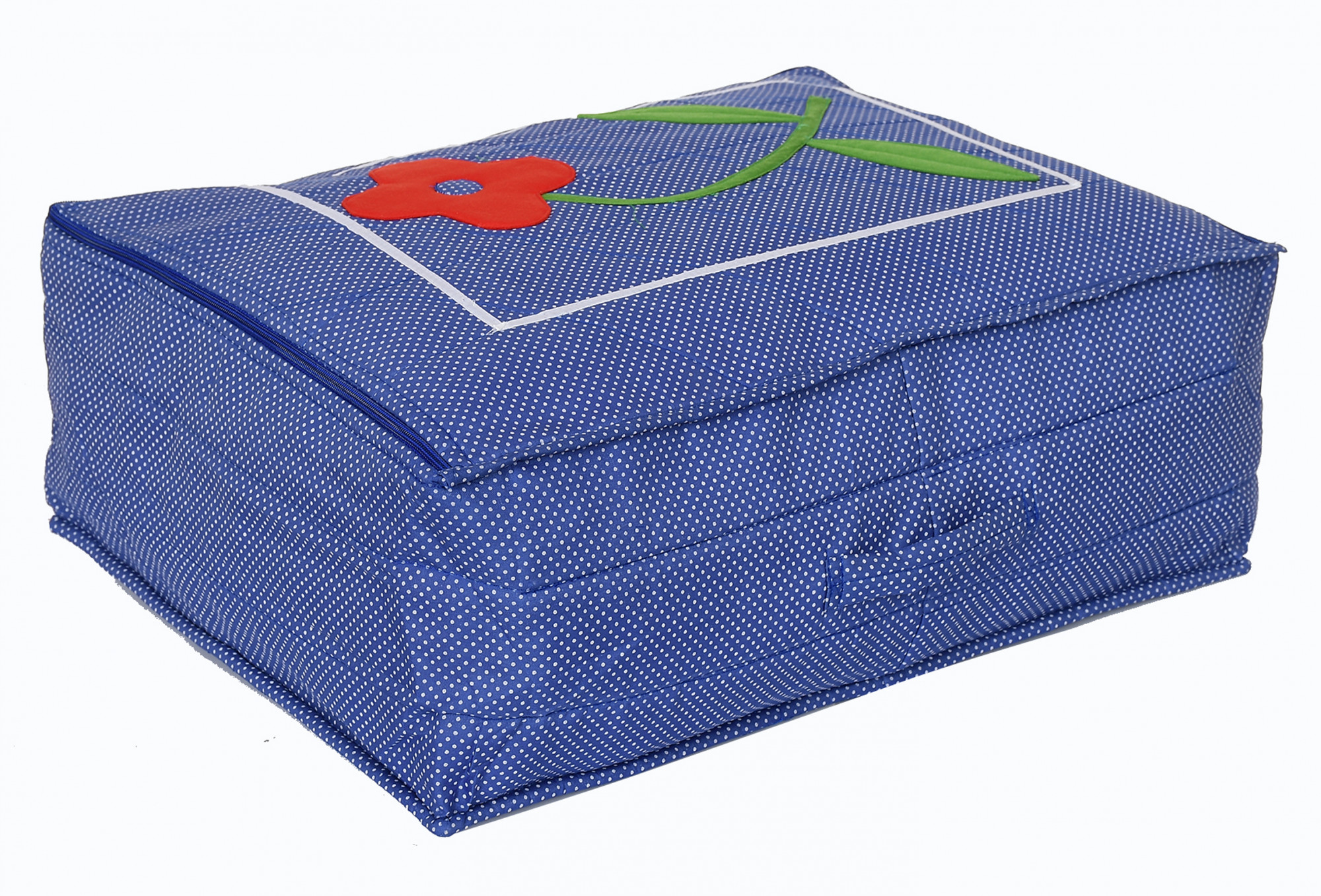 Kuber Industries Satin Dot Printed 12 Saree Flap In 1 Bag With Separate zipped For Wedding collection, Bridal set exclusive collection  (Blue)