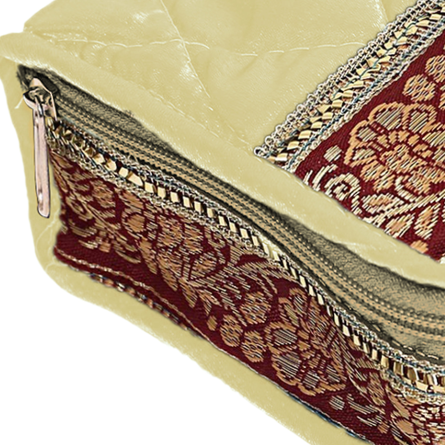 Kuber Industries Satin Flower Print Jewellery Organizer For Watches, Small Jewellery With 4 Pouches (Cream)