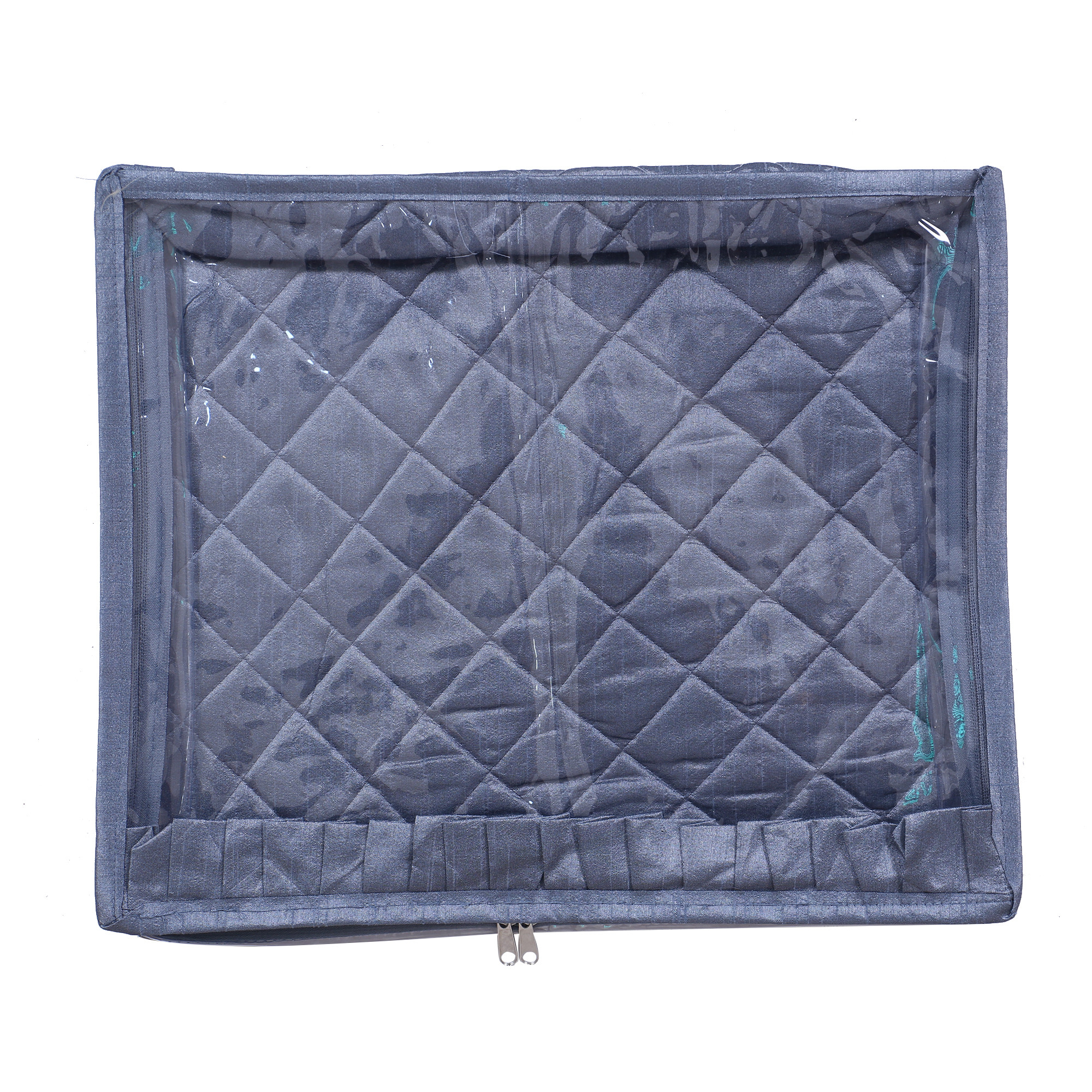 Kuber Industries Satin Water Resistant & Foldable Saree Cover|Clothes Organizer for Home & Travel Top Transparent With Zipper,17 x 9 Inch,(Gray)