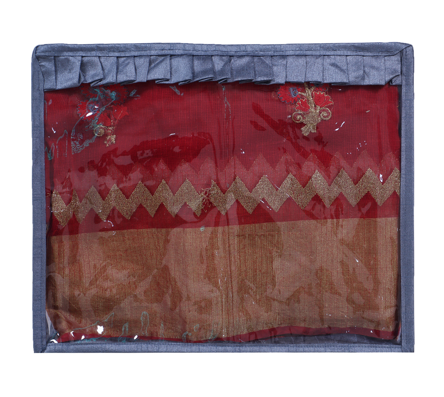 Kuber Industries Satin Water Resistant & Foldable Single Saree Cover|Clothes Organizer for Home & Travel Top Transparent With Zipper,17 x 3 Inch,(Gray)
