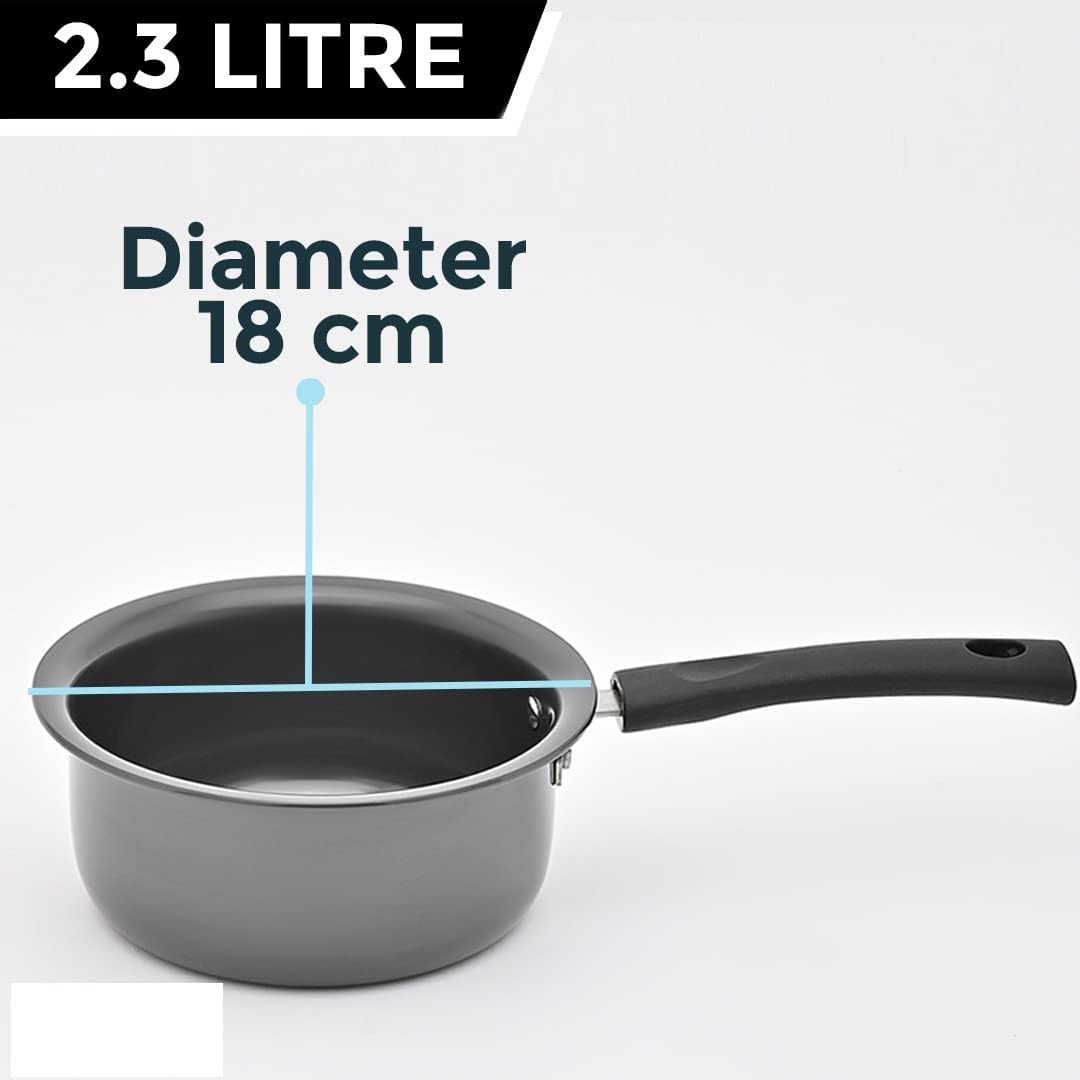 Kuber Industries Sauce Pan | Sauce Pan with Stainless Steel Lid | Gas Stove & Induction Cookware | Sauce Pan Set for Kitchen | Induction Riveted Handle | 2.3 Ltr | Black