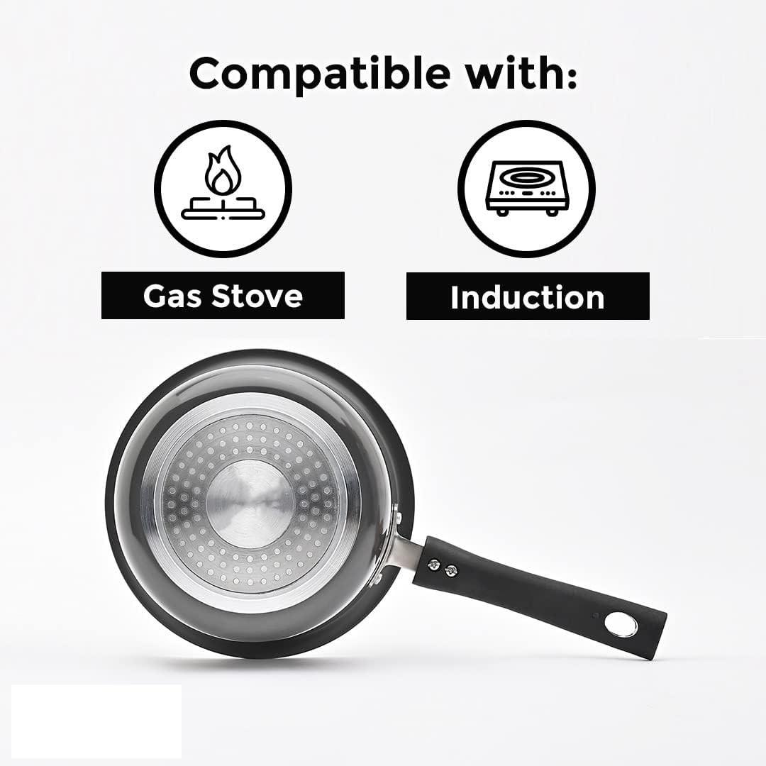 Kuber Industries Sauce Pan | Sauce Pan with Stainless Steel Lid | Gas Stove & Induction Cookware | Sauce Pan Set for Kitchen | Induction Riveted Handle | 2.3 Ltr | Black