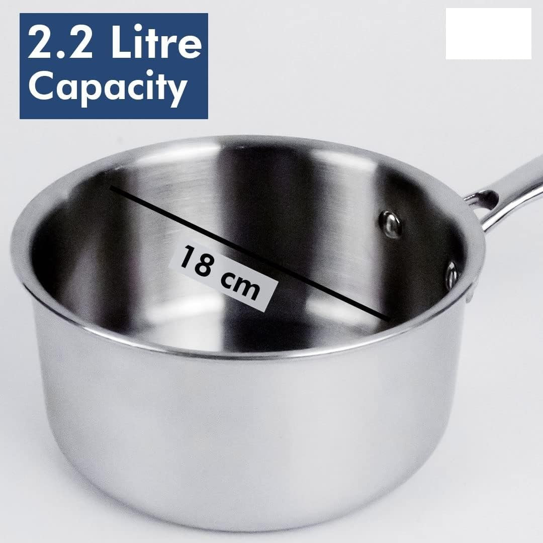 Kuber Industries Sauce Pan | Sauce Pan with Stainless Steel Lid | Gas Stove & Induction Cookware | Sauce Pan Set for Kitchen | Induction Riveted Handle | 2.2 Ltr | Silver