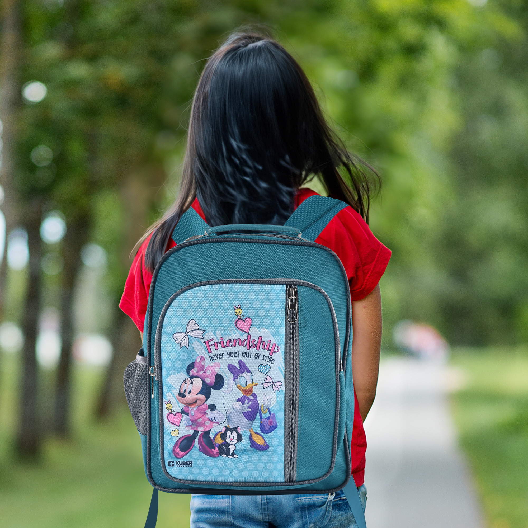 Kuber Industries School Bag Disney Friendship 4 Compartment Backpack for Boys and Girls  Casual School Backpack  Green