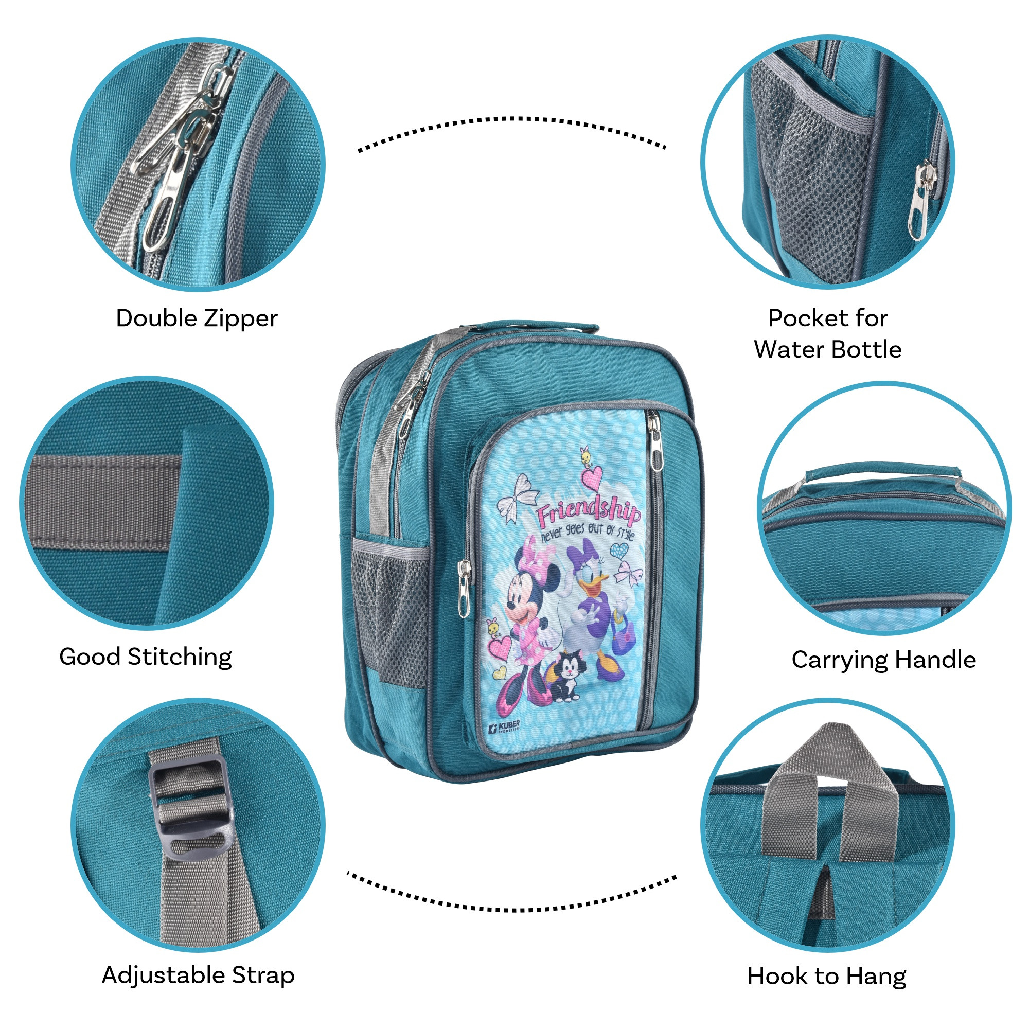 Kuber Industries School Bag Disney Friendship 4 Compartment Backpack for Boys and Girls  Casual School Backpack  Green