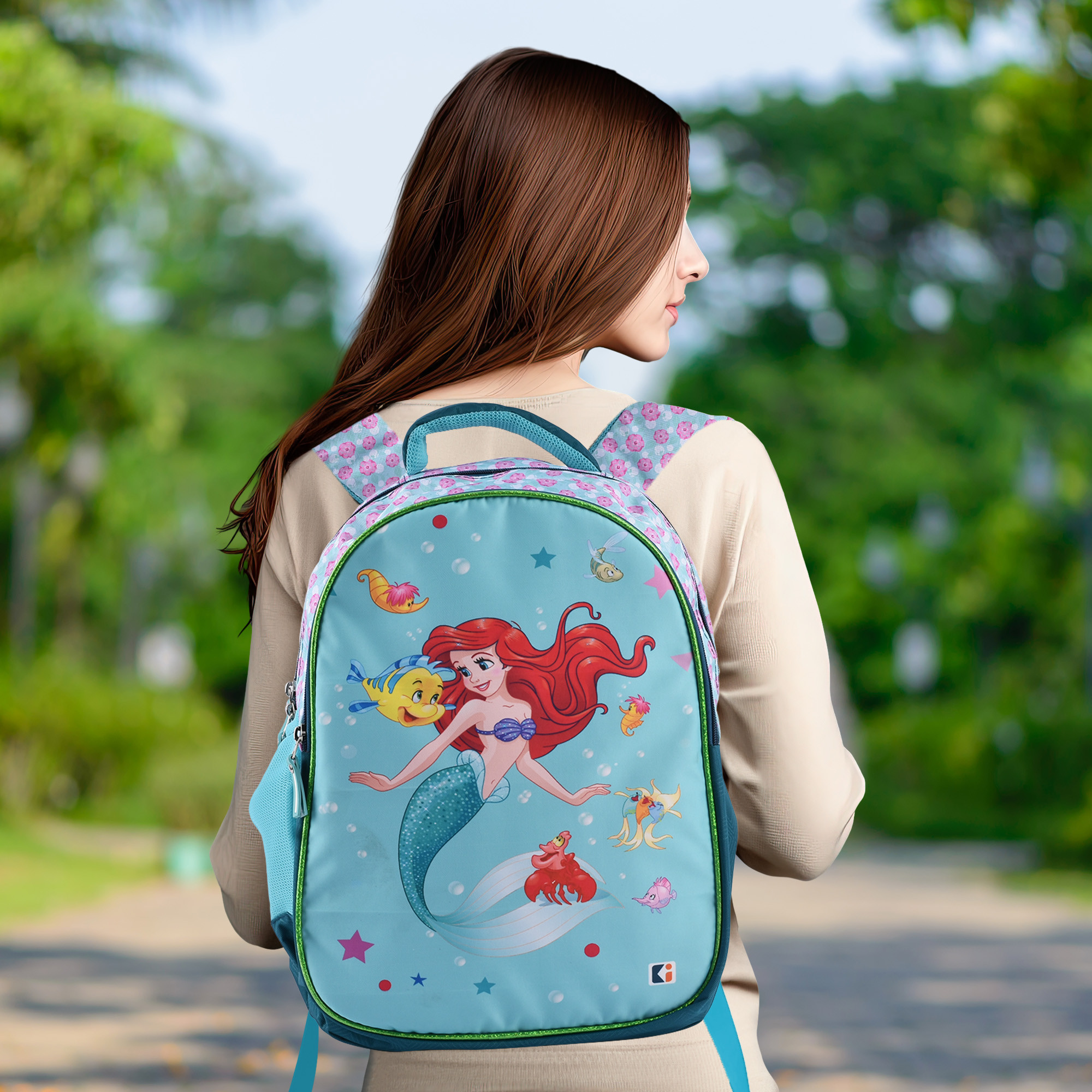 Kuber Industries School-College Bag  Disney Mermaid Backpack for Boys and Girls  4 Compartment Travel Backpack  Water Resistant Bookbag  Bag for Daily Routine  Kids School Bag  Green