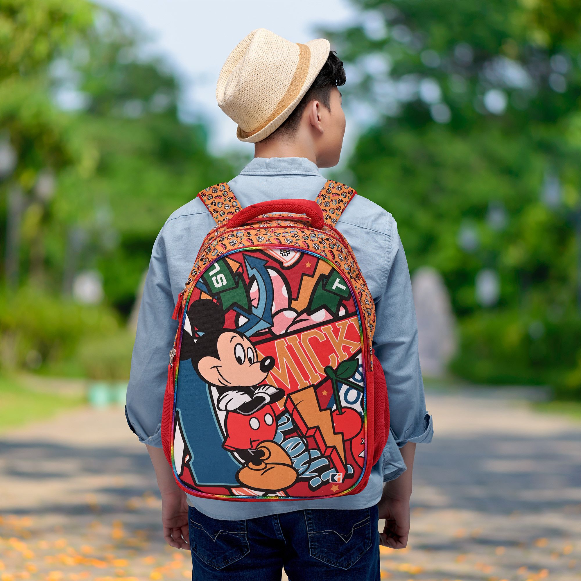 Kuber Industries School-College Bag  Disney Mickey Boy Backpack for Boys and Girls  4 Compartment Travel Backpack  Water Resistant Bookbag  Bag for Daily Routine  Laptop Bag  Large  Red