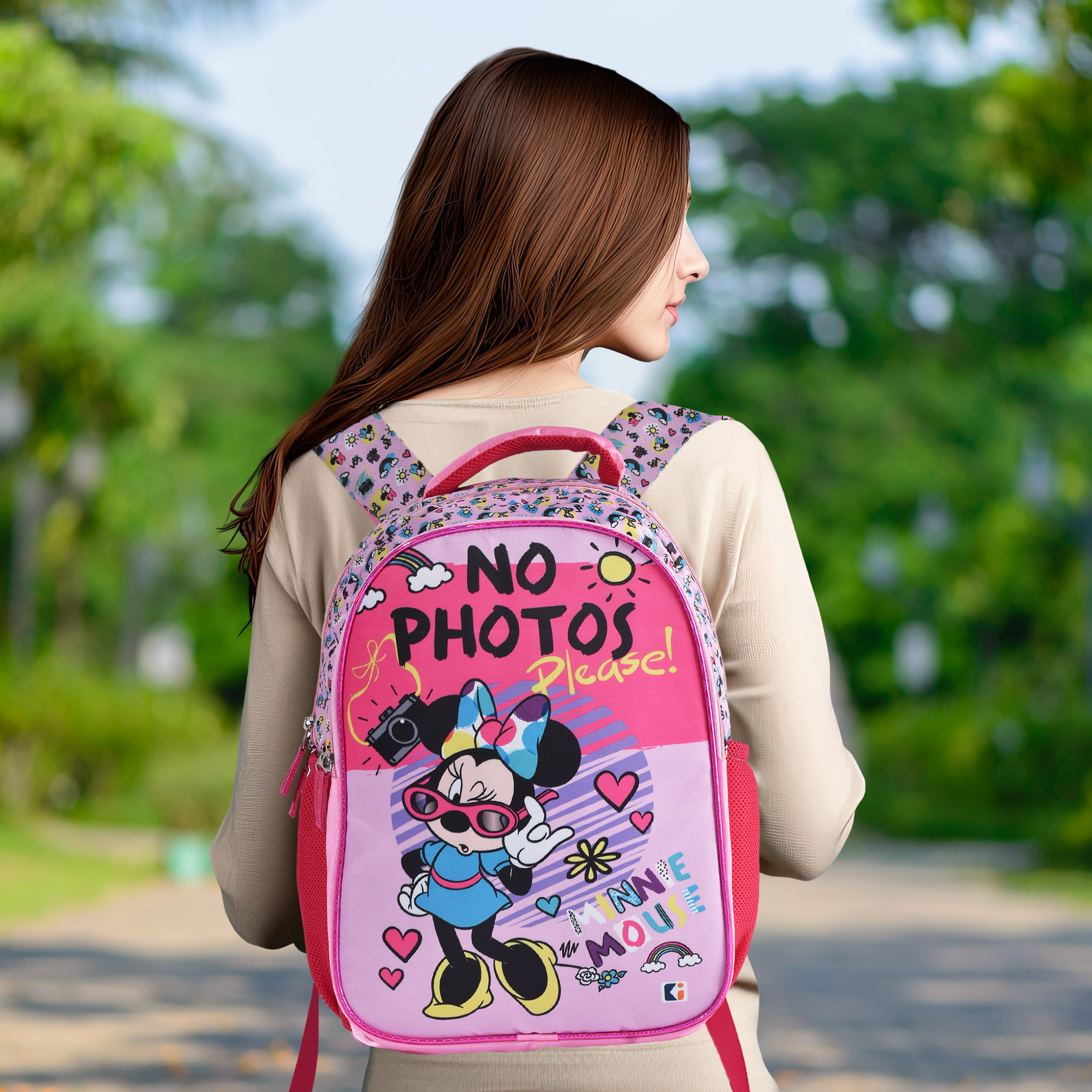 Kuber Industries School-College Bag  Disney Minnie No Photos Backpack for Boys and Girls  4 Compartment Travel Backpack  Water Resistant Bookbag for Daily Routine  Laptop Bag  Large  Pink