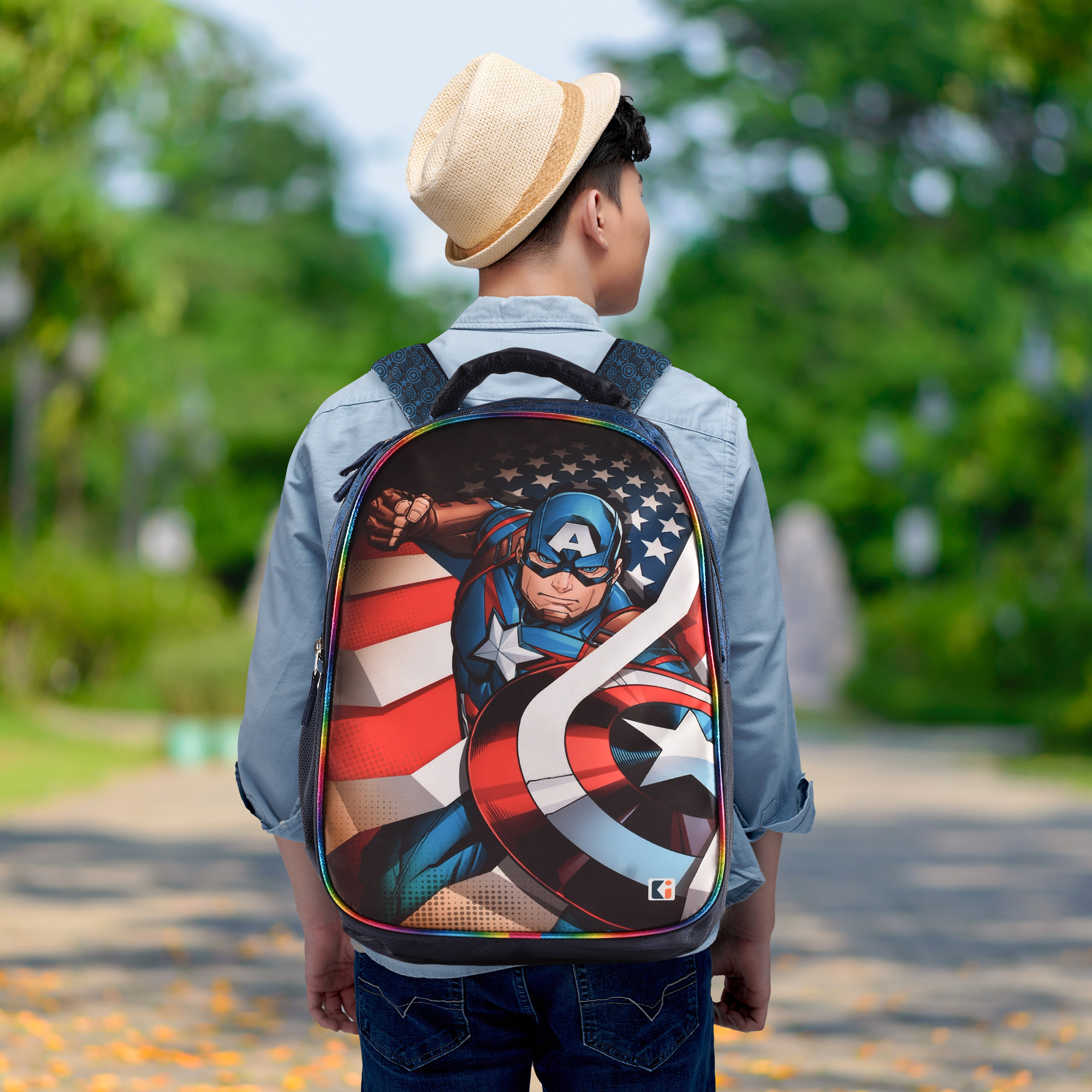 Kuber Industries School-College Bag  Marvel Captain America Backpack for Boys and Girls  4 Compartment Travel Backpack  Water Resistant Bookbag  Bag for Daily Routine  Kids School Bag  Blue