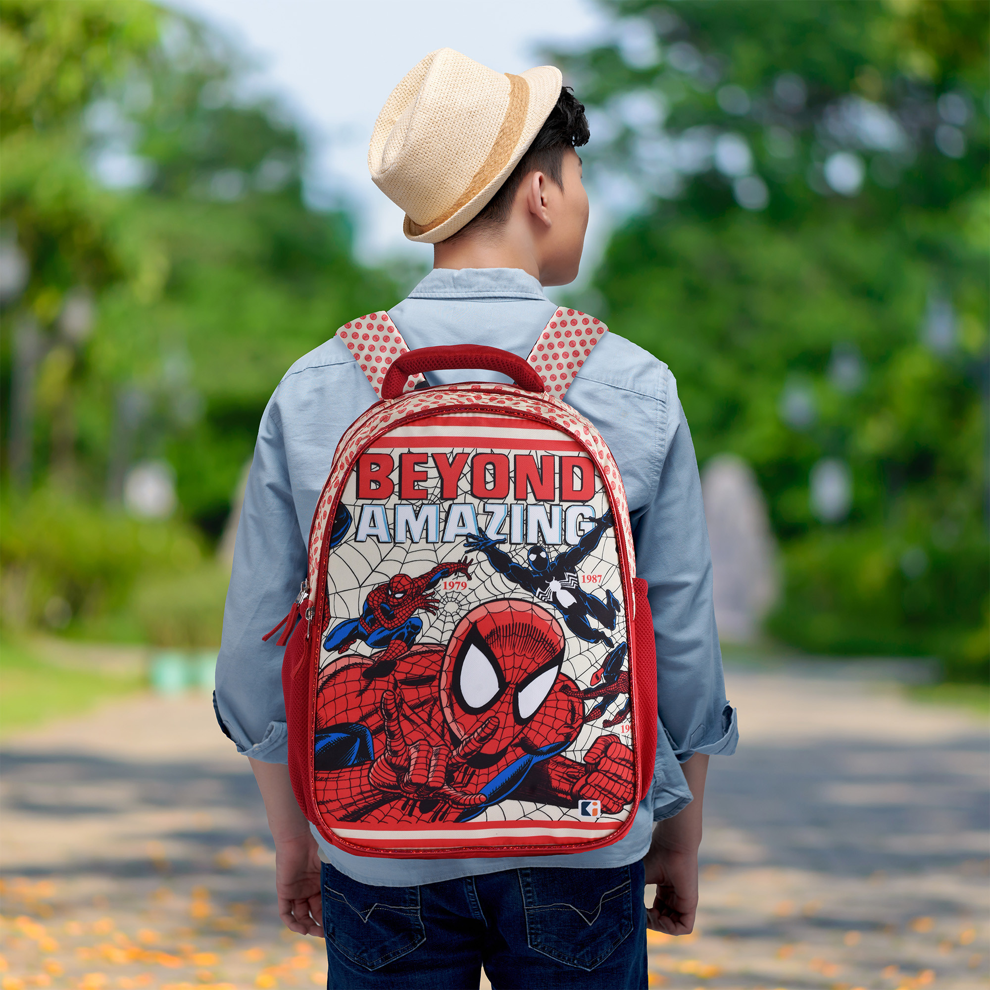 Kuber Industries School-College Bag  Marvel Spiderman Amazing Backpack for Boys and Girls  4 Compartment Travel Backpack  Water Resistant Bookbag for Daily Routine  Laptop Bag  Large  Cream