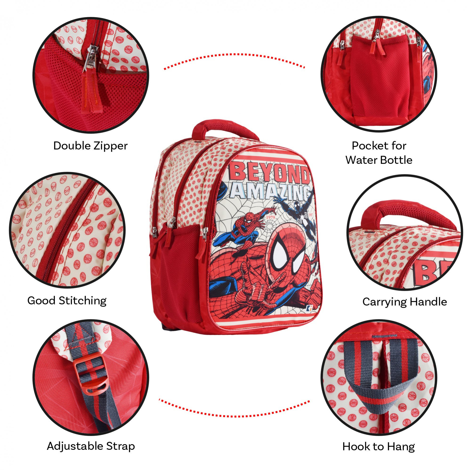Kuber Industries School-College Bag  Marvel Spiderman Amazing Backpack for Boys and Girls  4 Compartment Travel Backpack  Water Resistant Bookbag for Daily Routine  Laptop Bag  Large  Cream