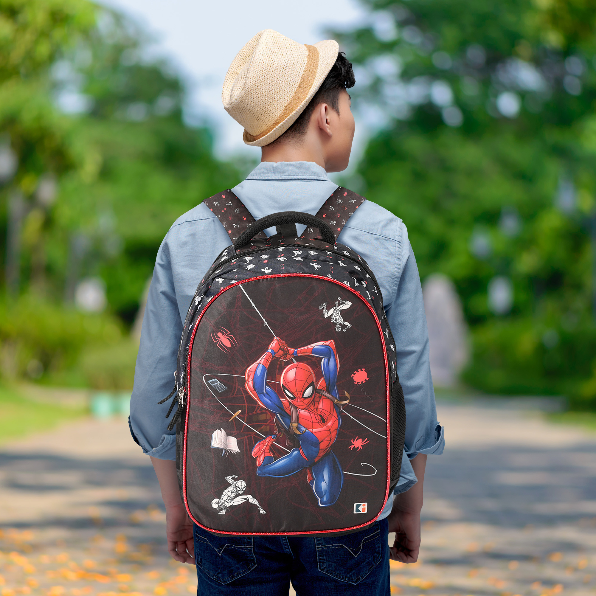 Kuber Industries School-College Bag  Marvel Spiderman Backpack for Boys and Girls  4 Compartment Travel Backpack  Water Resistant Bookbag  Bag for Daily Routine  Kids School Bag  Black