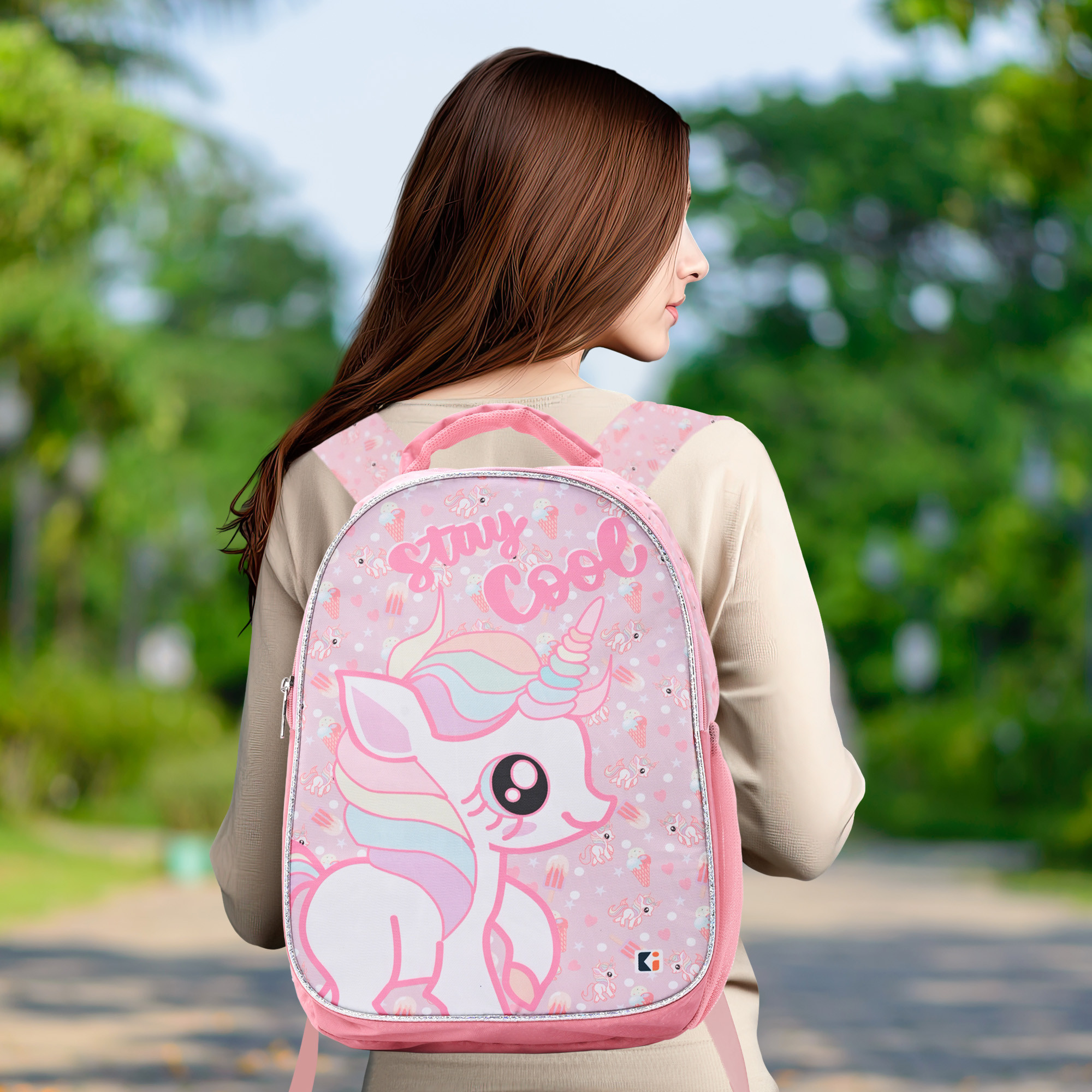 Kuber Industries School-College Bag  Stay Cool Single Unicorn Backpack for Boys and Girls  4 Compartment Backpack for Travel  Water Resistant Bookbag  Bag for Daily Routine  Large  Pink