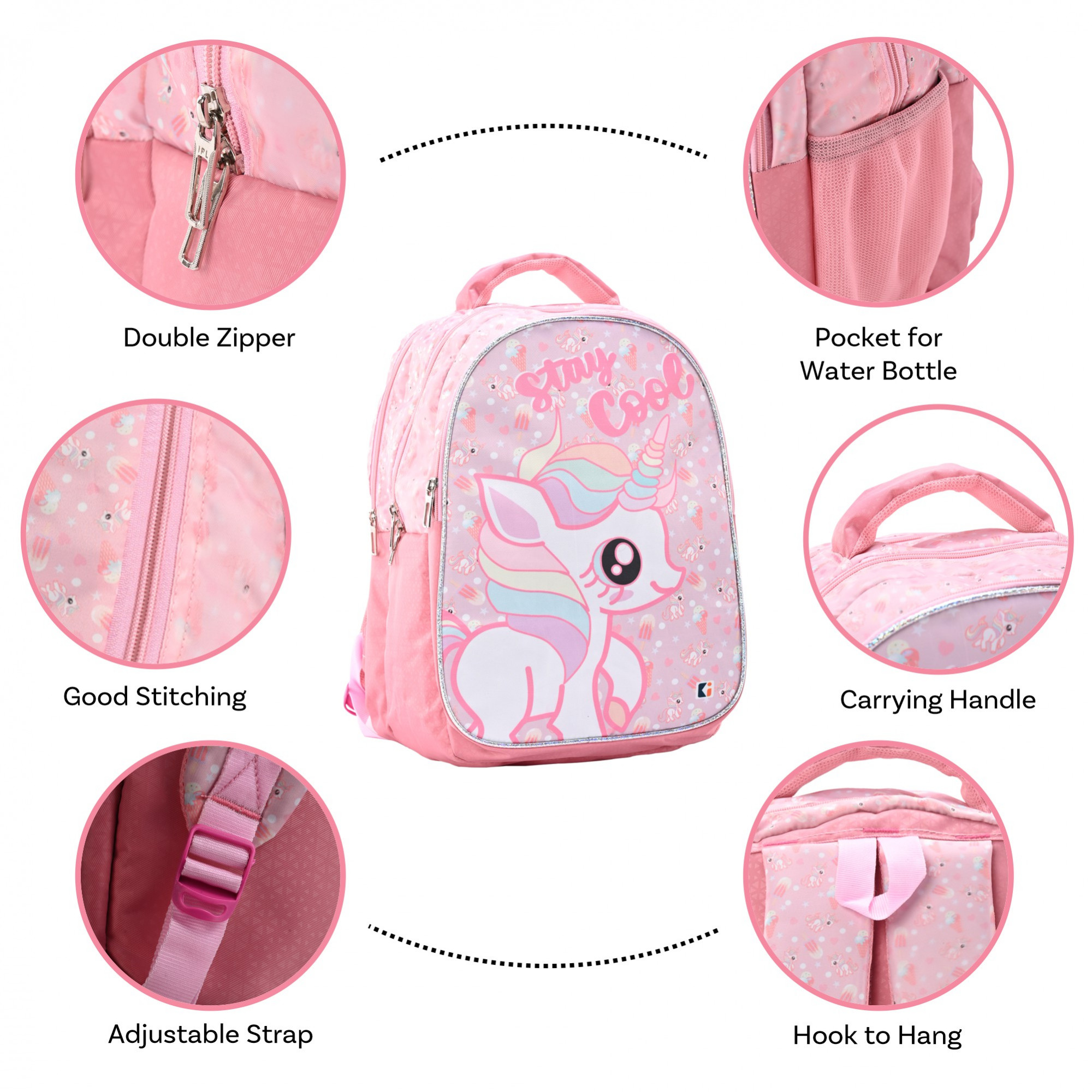Kuber Industries School-College Bag  Stay Cool Single Unicorn Backpack for Boys and Girls  4 Compartment Backpack for Travel  Water Resistant Bookbag  Bag for Daily Routine  Large  Pink