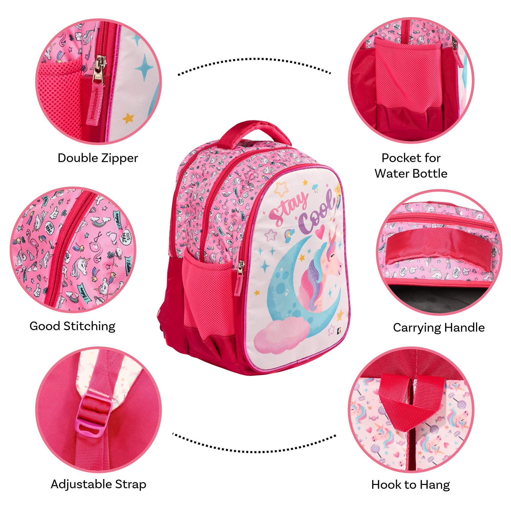 Kuber Industries School-College Bag  Unicorn Backpack for Boys and Girls  4 Compartment Travel Backpack  Water Resistant Bookbag  Bag for Daily Routine  Kids School Bags  Pink