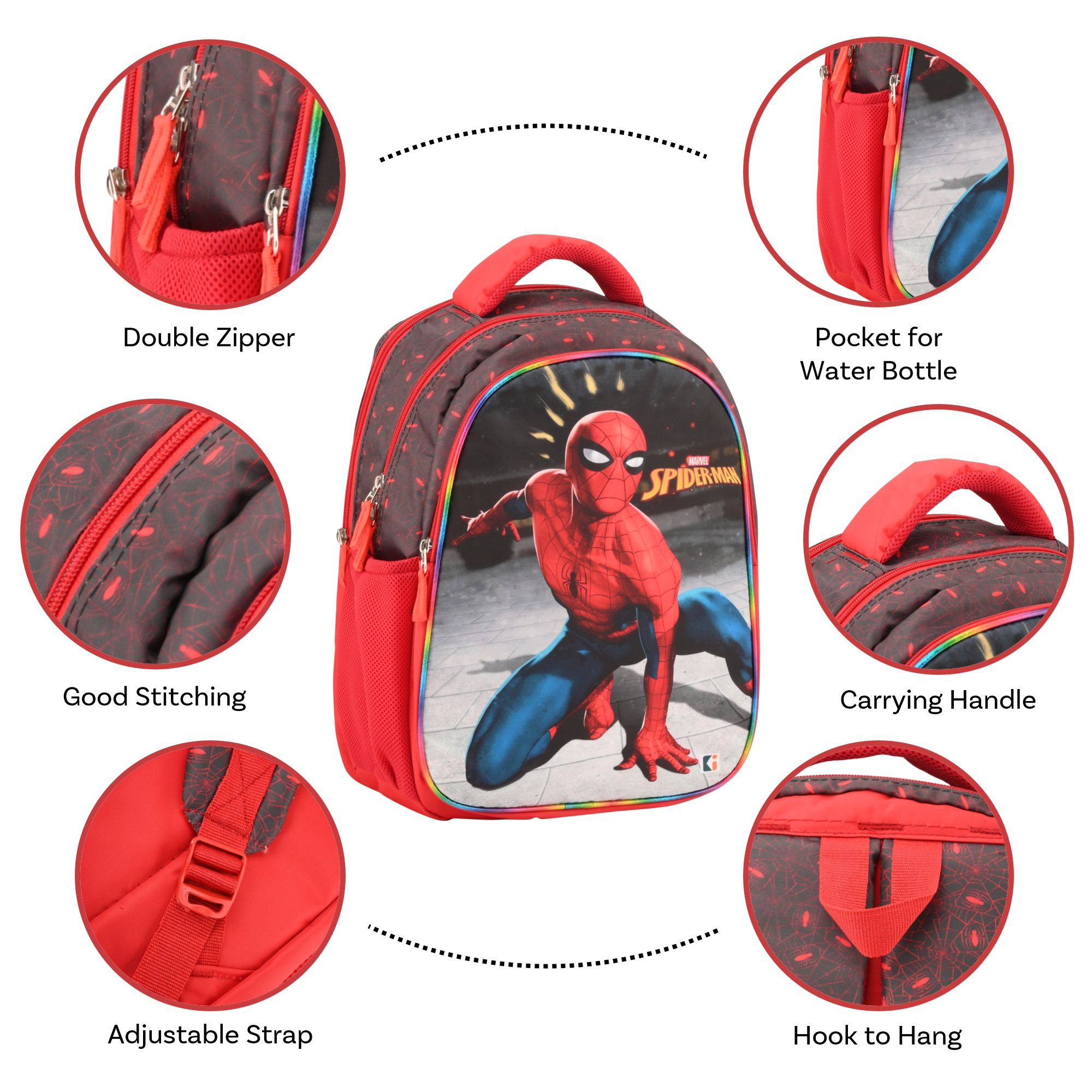 Kuber Industries School-College Bag Marvel Spiderman 4 Compartment Backpack for Boys and Girls  Casual Backpack  Large  18 Inch  Red